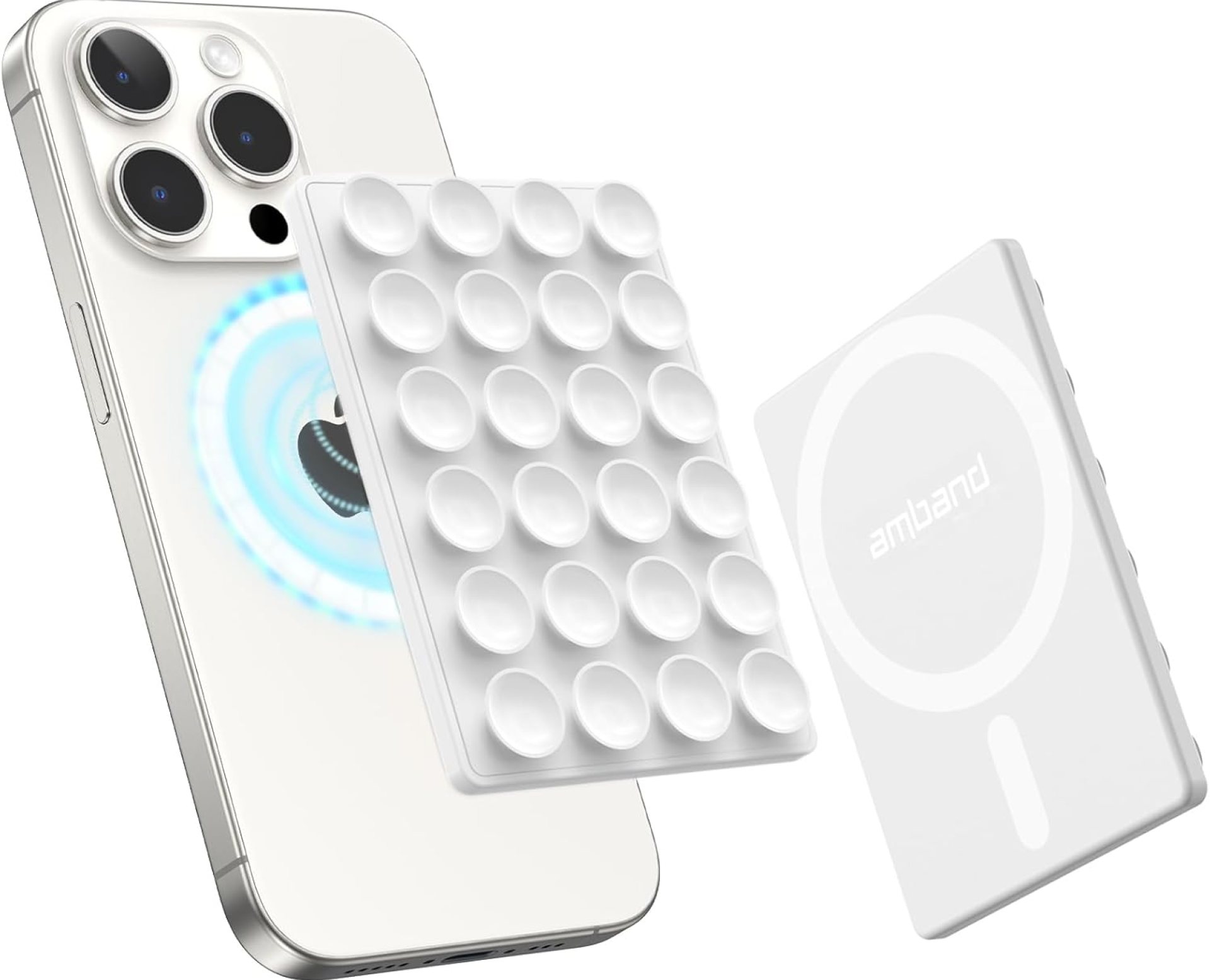 amBand Magnetic Suction Cell Phone Mount, Sticky Grip Double Sided Mirror Window for iPhone Case, Gym Bathroom Kitchen, Hands-Free for Makeup FaceTime Shower Relaxation with MagSafe Accessories, White amBand Magnetic Suction Cell Phone Mount, Sticky Grip Double Sided Mirror Window for iPhone Case, Gym Bathroom Kitchen, Hands-Free for Makeup FaceTime Shower Relaxation with MagSafe Accessories, White
