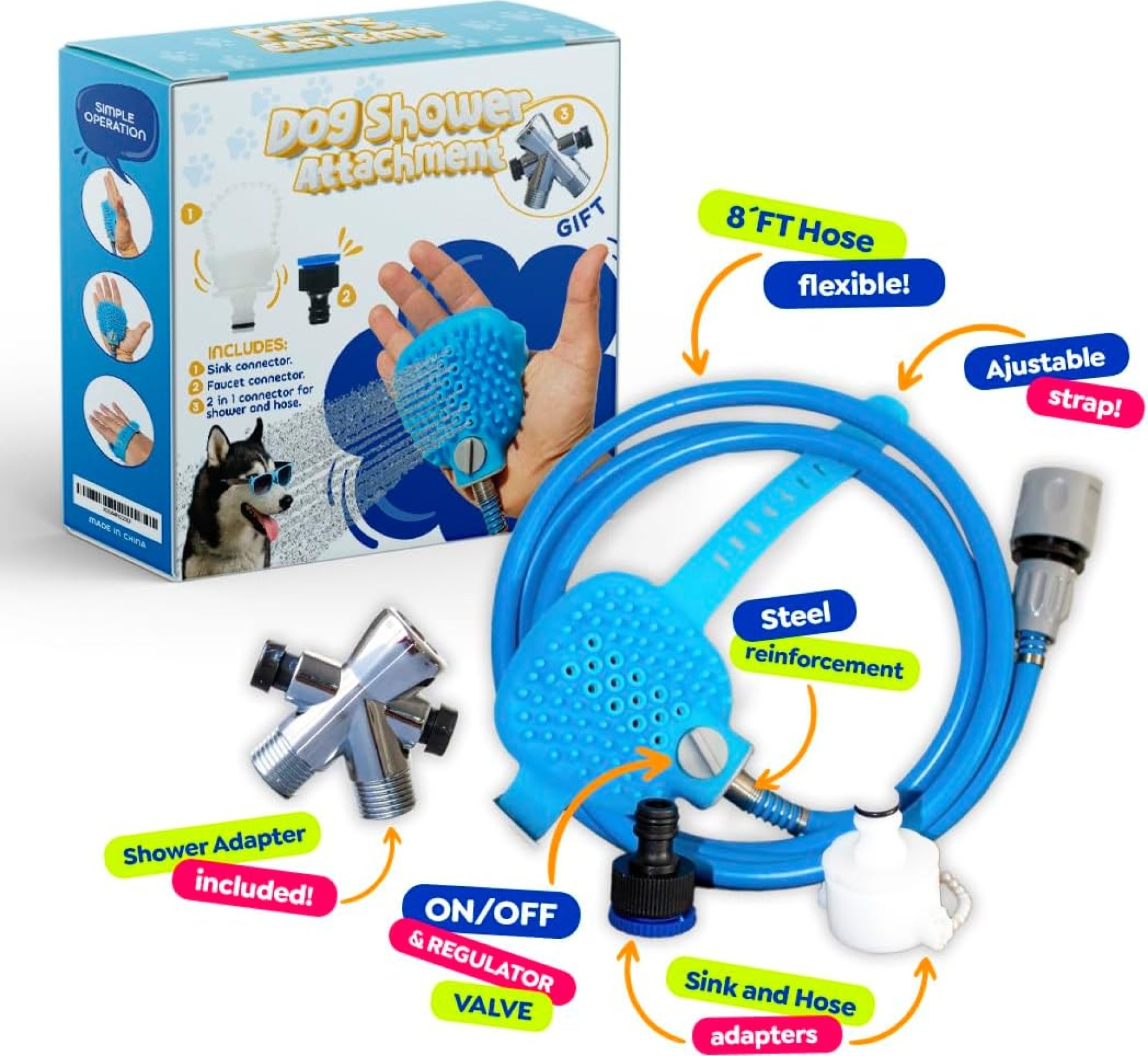 Dog Shower Attachment – Kit Pet Washing – Hose Grooming Brush – Scrubber for Bath – Cats and Dogs Bathing Supplies, Easy Installation, With Water Diverter and Sprayer, Metal Reinforcement Dog Shower Attachment – Kit Pet Washing – Hose Grooming Brush – Scrubber for Bath – Cats and Dogs Bathing Supplies, Easy Installation, With Water Diverter and Sprayer, Metal Reinforcement
