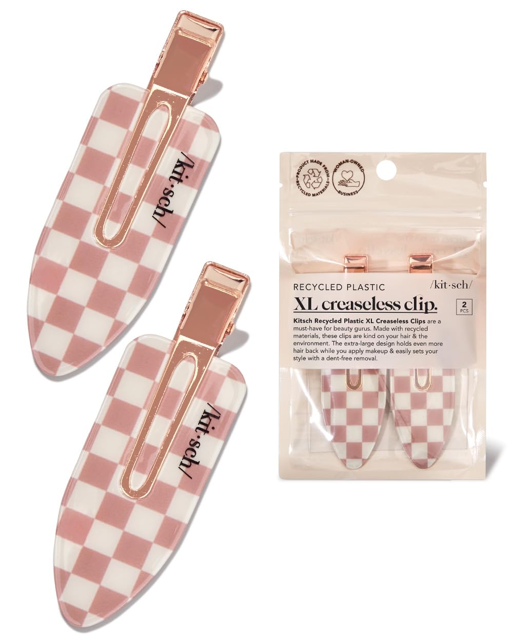 Kitsch Extra Large Creaseless Hair Clips for Women, No Bend No Crease Hair Clips, Recycled Acrylic Makeup Clip, Hairstyling – Terracotta (Checkered), 2pcs Kitsch Extra Large Creaseless Hair Clips for Women, No Bend No Crease Hair Clips, Recycled Acrylic Makeup Clip, Hairstyling – Terracotta (Checkered), 2pcs