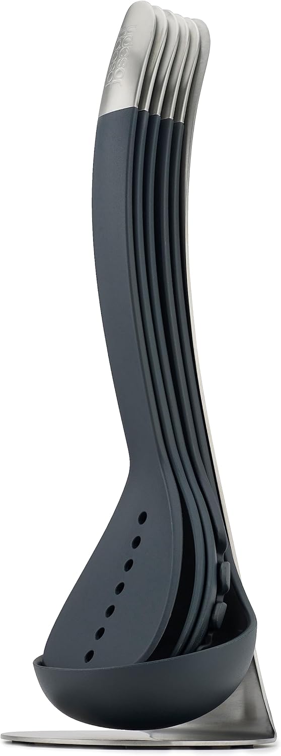 Joseph Joseph Nest 5 Compact Stacking Utensils kitchen tool set with magnetic storage stand, organization, dishwasher safe – Black/Stainless Steel Joseph Joseph Nest 5 Compact Stacking Utensils kitchen tool set with magnetic storage stand, organization, dishwasher safe – Black/Stainless Steel