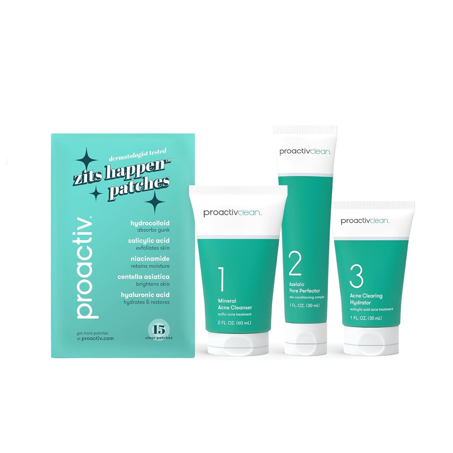 Proactiv Clean 3 Step Acne Routine w/ Pimple Patches- Sulfur Acne Treatment Cleanser, Azelaic Acid Serum, and Facial Moisturizer for Sensitive, Acne-Prone Skin- 30 Day Acne Kit with Pimple Patches Proactiv Clean 3 Step Acne Routine w/ Pimple Patches- Sulfur Acne Treatment Cleanser, Azelaic Acid Serum, and Facial Moisturizer for Sensitive, Acne-Prone Skin- 30 Day Acne Kit with Pimple Patches