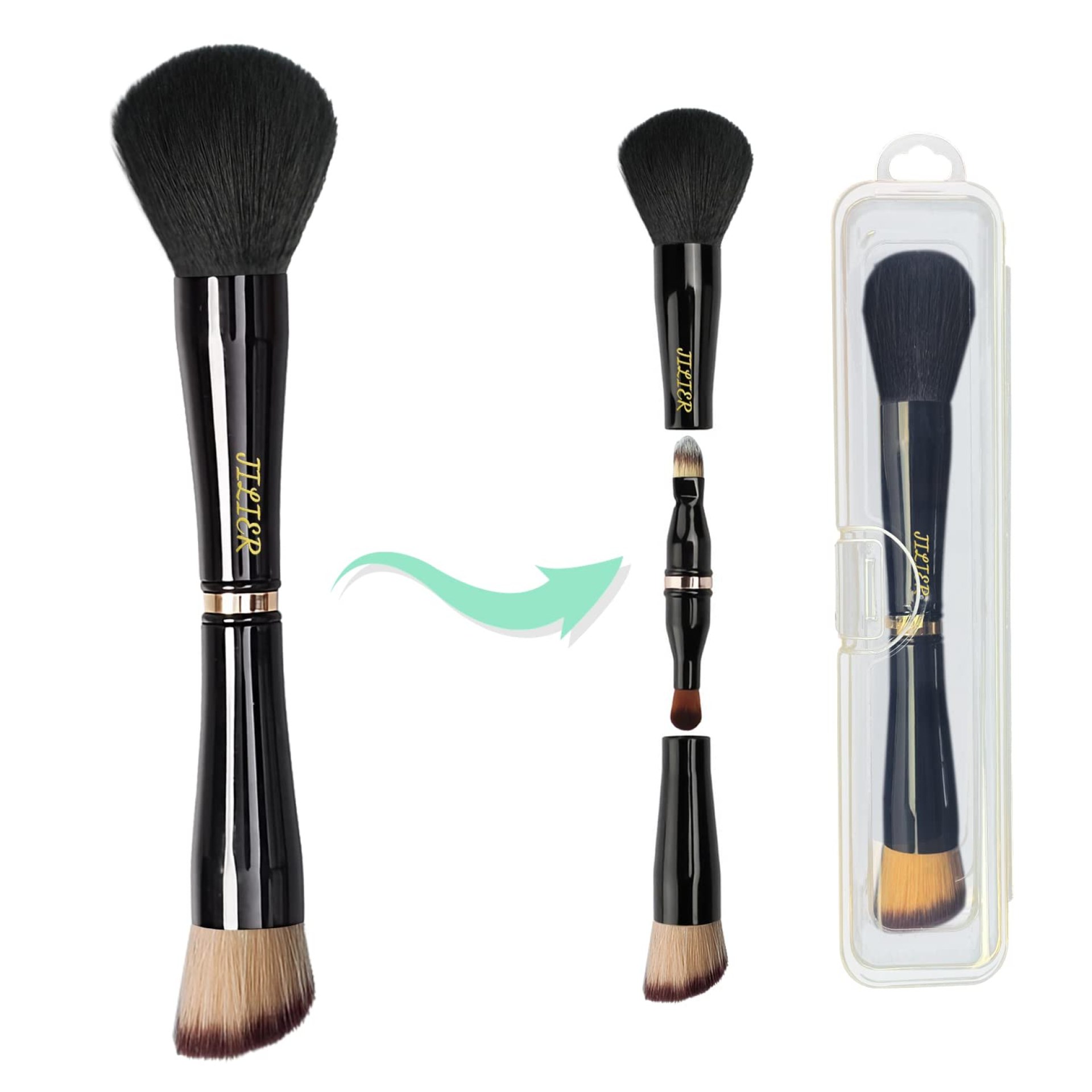 Jilier Travel Makeup Brushes with Case, 4 in 1 Makeup Brush Set, Powder Brush, Foundation/Blush Brush, Eyeshadow Brush, Concealer Brush, Double Ended Makeup Brush Ideal for Liquid, Cream, Powder Jilier Travel Makeup Brushes with Case, 4 in 1 Makeup Brush Set, Powder Brush, Foundation/Blush Brush, Eyeshadow Brush, Concealer Brush, Double Ended Makeup Brush Ideal for Liquid, Cream, Powder