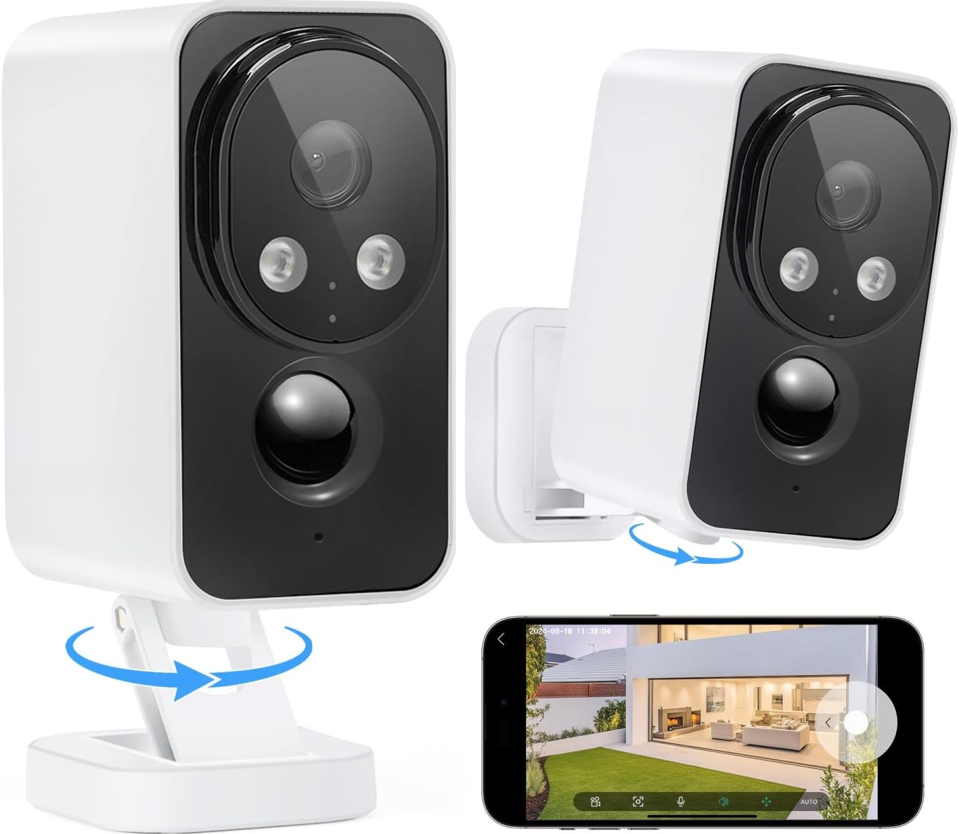 Security Cameras Wireless Outdoor Pan Rotating 180° 2K Cameras for Home Security Color Night Vision Battery 2.4GHz WiFi Camera Motion Detection Siren 2-Way Talk Waterproof Cloud/SD Storage 2-Pack Security Cameras Wireless Outdoor Pan Rotating 180° 2K Cameras for Home Security Color Night Vision Battery 2.4GHz WiFi Camera Motion Detection Siren 2-Way Talk Waterproof Cloud/SD Storage 2-Pack