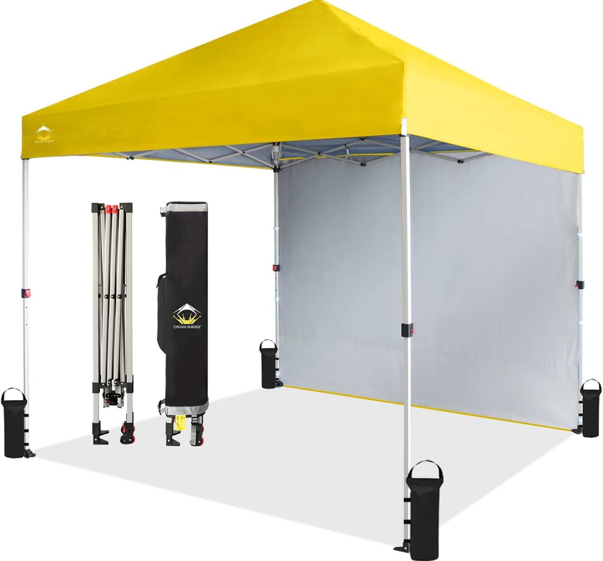 CROWN SHADES 8×8 Pop Up Canopy with 1 Side Wall – Beach Tent with One Push Setup – Outdoor Sun Shade for Events, Parties, Camping – Gazebo with STO-N-Go Cover Bag (Yellow) CROWN SHADES 8×8 Pop Up Canopy with 1 Side Wall – Beach Tent with One Push Setup – Outdoor Sun Shade for Events, Parties, Camping – Gazebo with STO-N-Go Cover Bag (Yellow)