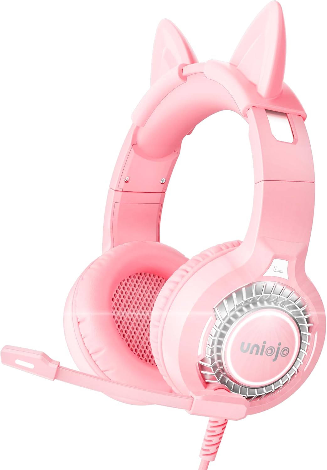 Pink Gaming Headset Noise-Canceling Mic, Wired Over-Cat Ear Headphones, Surround Sound, LED Breathing Light, Memory Foam Ear Pads, for Xbox Series, PS5, PS4, Switch, PC, Mobile Pink Gaming Headset Noise-Canceling Mic, Wired Over-Cat Ear Headphones, Surround Sound, LED Breathing Light, Memory Foam Ear Pads, for Xbox Series, PS5, PS4, Switch, PC, Mobile