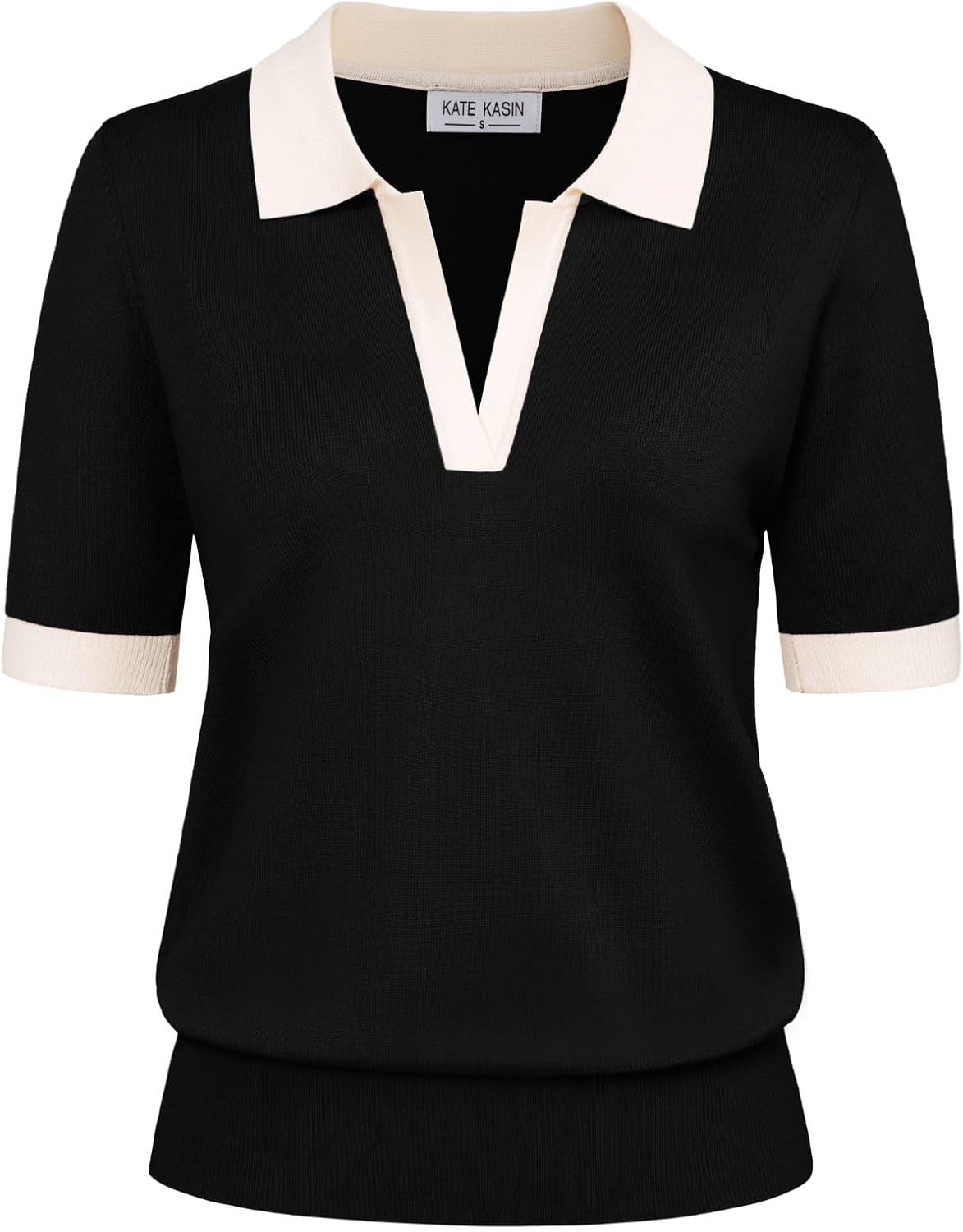 Kate Kasin Women Short Sleeve Polo Sweater V Neck Knitted Tops Casual Ribbed Shirt Loose Pullover Sweater Kate Kasin Women Short Sleeve Polo Sweater V Neck Knitted Tops Casual Ribbed Shirt Loose Pullover Sweater