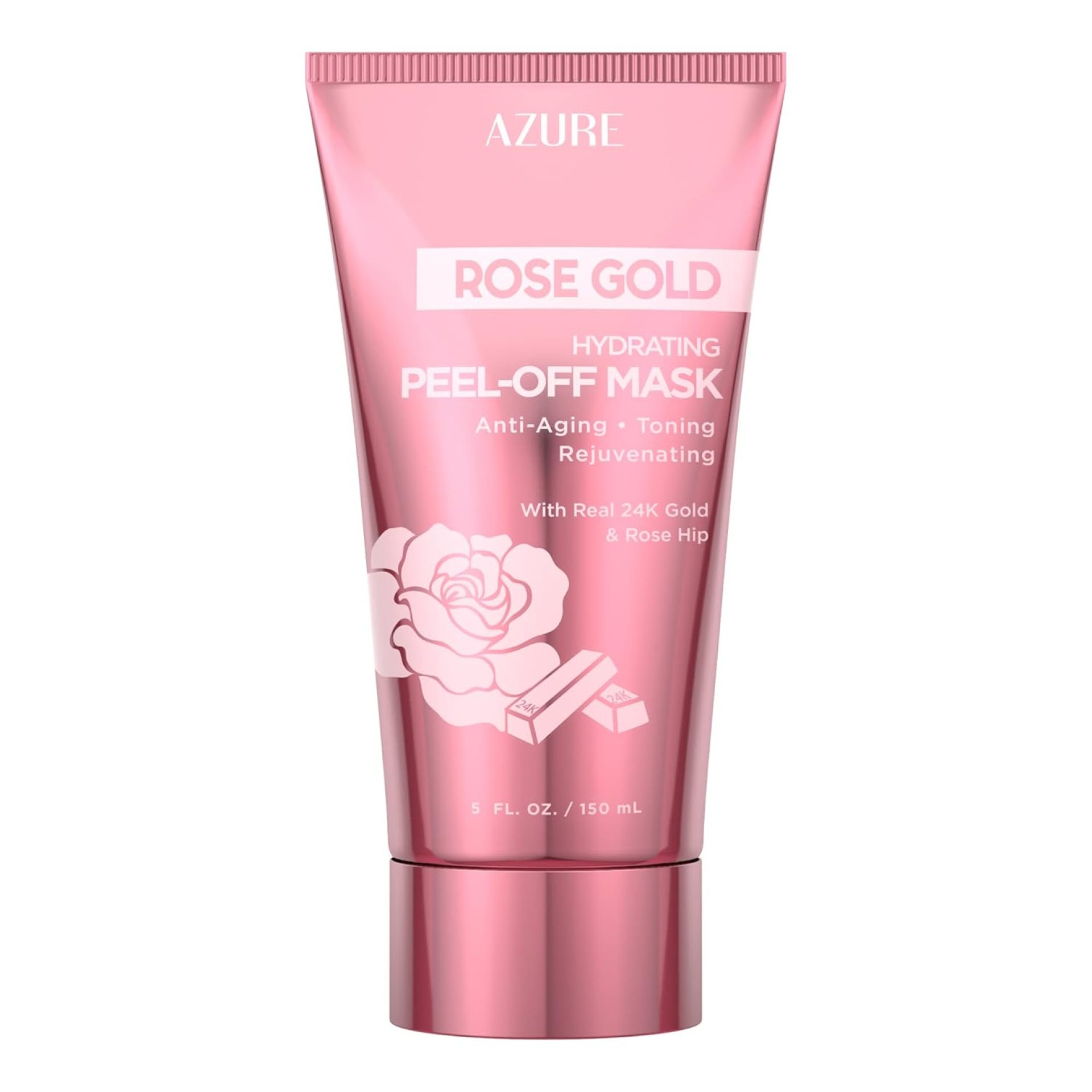 Azure Cosmetics Rose Gold Hydrating Peel Off Face Mask- Anti Aging, Toning & Rejuvenating – Removes Blackheads, Dirt & Oils – With Gold and Rose Water – Skin Care – 150mL / 5 fl.oz. Azure Cosmetics Rose Gold Hydrating Peel Off Face Mask- Anti Aging, Toning & Rejuvenating – Removes Blackheads, Dirt & Oils – With Gold and Rose Water – Skin Care – 150mL / 5 fl.oz.