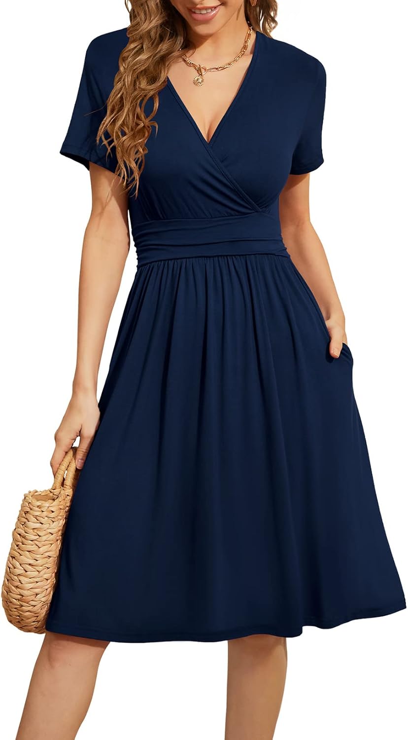 WEACZZY Women’s Summer Short Sleeve Casual Dresses V-Neck Floral Party Dress with Pockets WEACZZY Women’s Summer Short Sleeve Casual Dresses V-Neck Floral Party Dress with Pockets