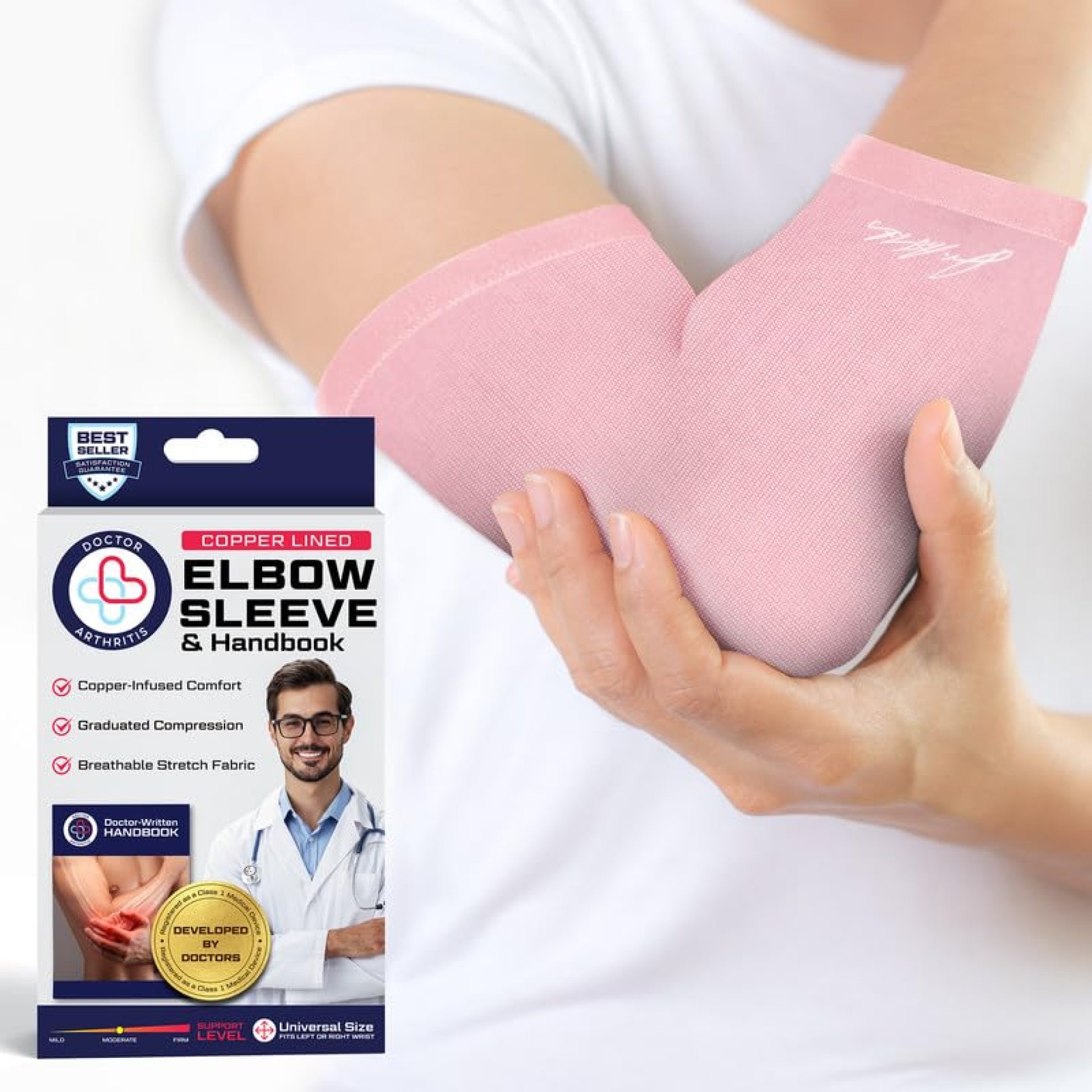 Dr. Arthritis Doctor Developed Ladies Pink Elbow Compression Sleeve for Women and Handbook- relief from Tennis/Golfers Elbow & Other Elbow Conditions – Excellent Customer Support (X-Large) Dr. Arthritis Doctor Developed Ladies Pink Elbow Compression Sleeve for Women and Handbook- relief from Tennis/Golfers Elbow & Other Elbow Conditions – Excellent Customer Support (X-Large)