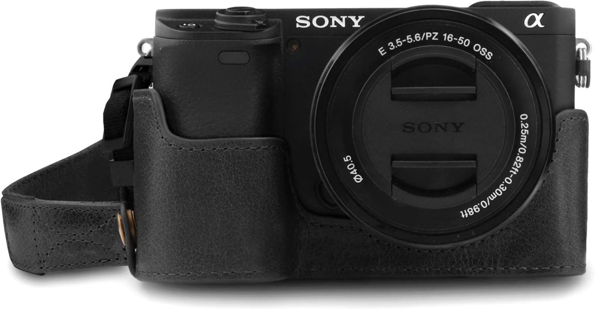 MegaGear MG1641 Ever Ready Genuine Leather Camera Half Case compatible with Sony Alpha A6100, A6400 – Black MegaGear MG1641 Ever Ready Genuine Leather Camera Half Case compatible with Sony Alpha A6100, A6400 – Black