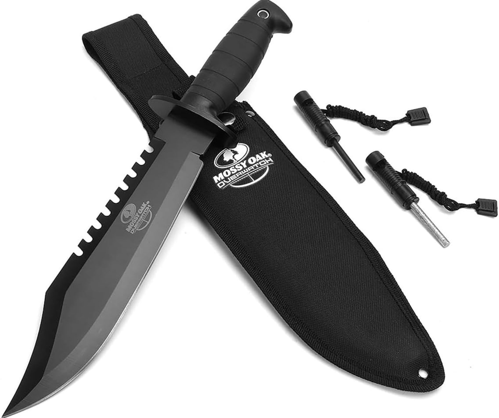 Mossy Oak Survival Hunting Knife with Sheath, 15-inch Fixed Blade Tactical Bowie Knife with Sharpener & Fire Starter for Camping, Outdoor, Bushcraft Mossy Oak Survival Hunting Knife with Sheath, 15-inch Fixed Blade Tactical Bowie Knife with Sharpener & Fire Starter for Camping, Outdoor, Bushcraft