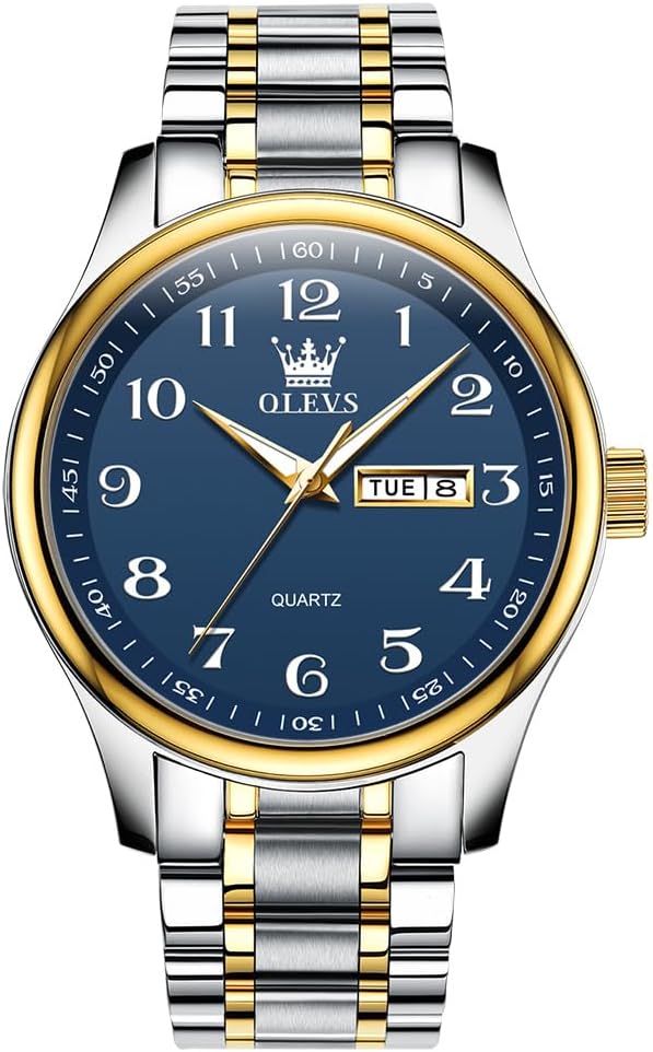 Men’s Casual Stainless Steel Watch, Big Face Easy to Read Analog Quartz Watch with Day and Date, Classic Waterproof Diamond Roman Arabic Numerals Dial Dress Watch for Men, Gold Silver Black Band Men’s Casual Stainless Steel Watch, Big Face Easy to Read Analog Quartz Watch with Day and Date, Classic Waterproof Diamond Roman Arabic Numerals Dial Dress Watch for Men, Gold Silver Black Band