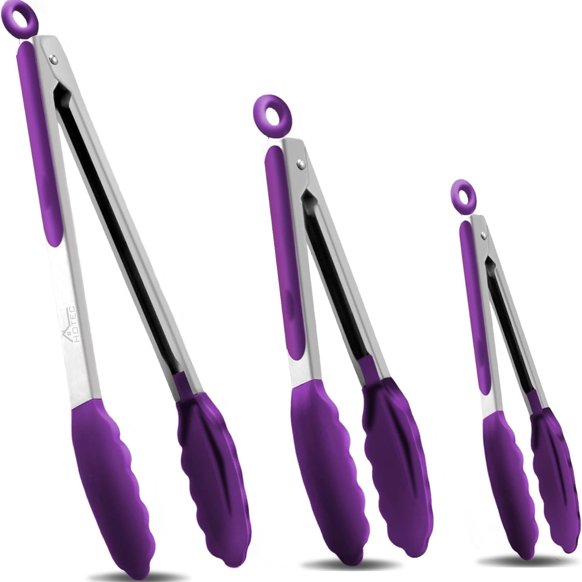 HOTEC Premium Stainless Steel Locking Kitchen Tongs with Silicon Tips, Set of 3-7″, 9″ and 12″ (Purple) HOTEC Premium Stainless Steel Locking Kitchen Tongs with Silicon Tips, Set of 3-7″, 9″ and 12″ (Purple)