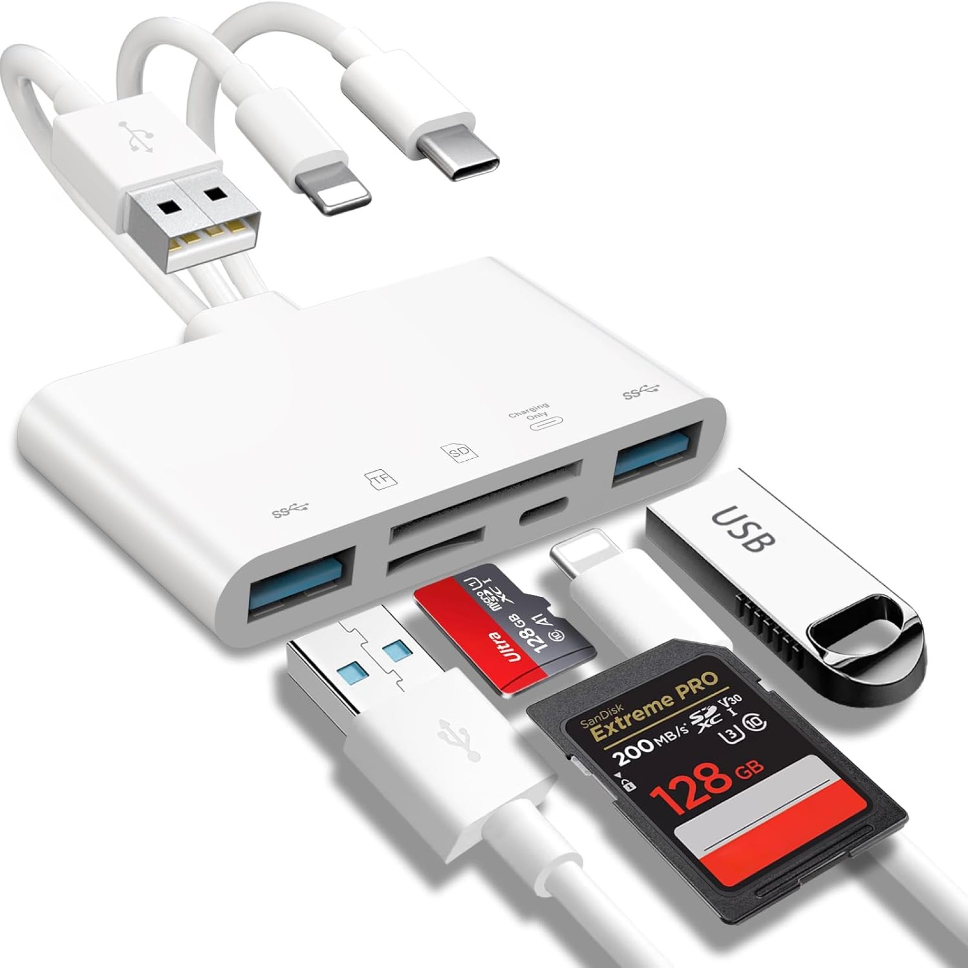 5-in-1 Memory Card Reader, USB OTG Adapter & SD Card Reader for i-Phone/i-Pad, USB C and USB A Devices with Micro SD & SD Card Slots, Supports SD/Micro SD/SDHC/SDXC/MMC 5-in-1 Memory Card Reader, USB OTG Adapter & SD Card Reader for i-Phone/i-Pad, USB C and USB A Devices with Micro SD & SD Card Slots, Supports SD/Micro SD/SDHC/SDXC/MMC