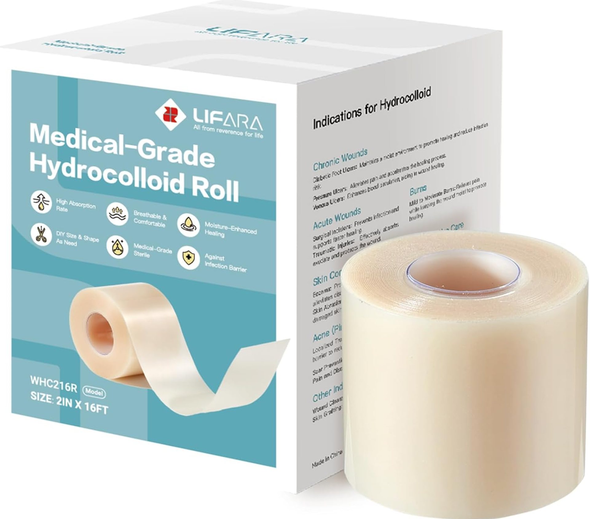 Hydrocolloid Roll for Wound Care – Cut-to-Size, Extra Large Hydrocolloid Patch Bandages with Self-Adhesive, Ultra Absorbent, Flexible & Waterproof, First Aid Kit Essential (2in*16ft) Hydrocolloid Roll for Wound Care – Cut-to-Size, Extra Large Hydrocolloid Patch Bandages with Self-Adhesive, Ultra Absorbent, Flexible & Waterproof, First Aid Kit Essential (2in*16ft)