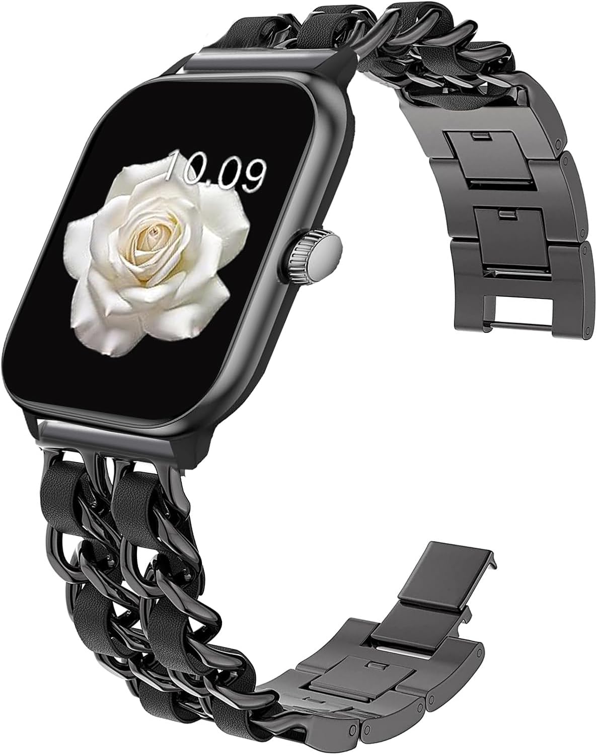 Compatible with Spade & Co Health Smartwatch 4 bands, Jewelry Chain Metal Wristband with Leather Compatible with Spade & Co Health Smartwatch 4 1.85 Inches Compatible with Spade & Co Health Smartwatch 4 bands, Jewelry Chain Metal Wristband with Leather Compatible with Spade & Co Health Smartwatch 4 1.85 Inches