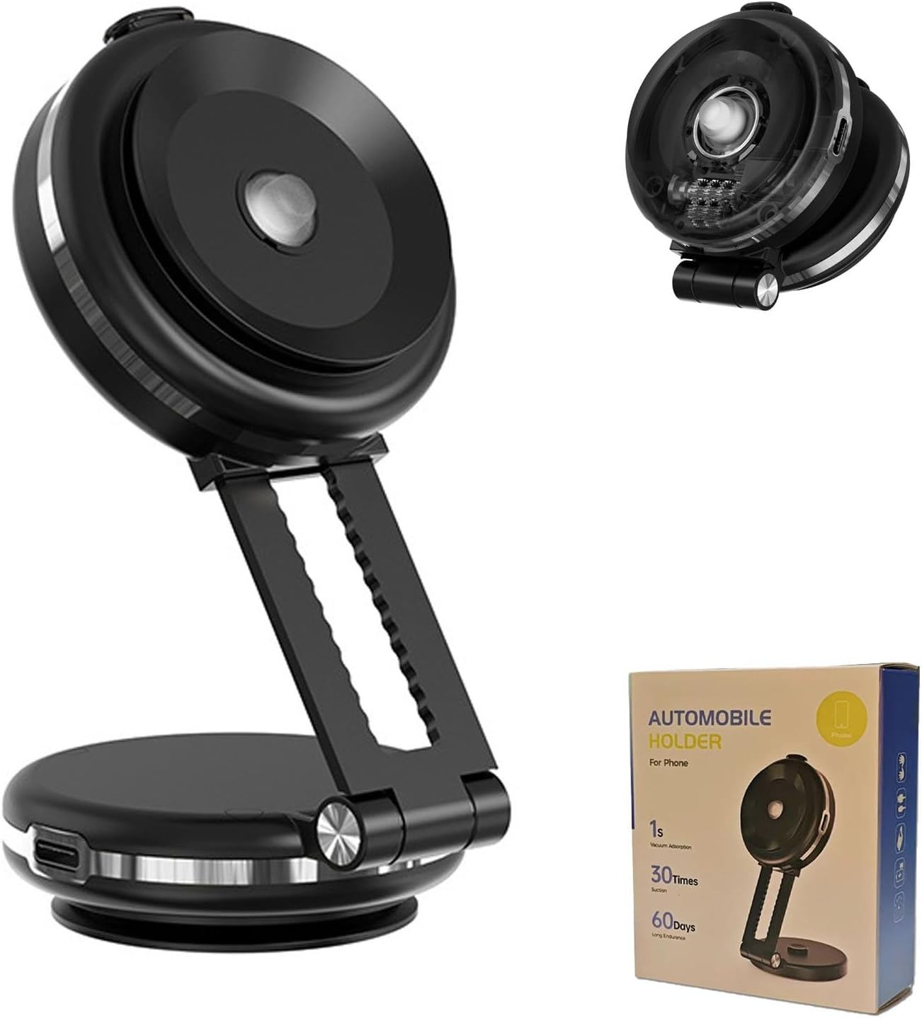 Double Suction Cup Wireless Charging Phone Holder, Double Sided Automatic Rotating Suction Phone Mount, Auto Navigation Electric Suction Holder, Foldable Portable Vacuum Car Stand(Black silver) Double Suction Cup Wireless Charging Phone Holder, Double Sided Automatic Rotating Suction Phone Mount, Auto Navigation Electric Suction Holder, Foldable Portable Vacuum Car Stand(Black silver)