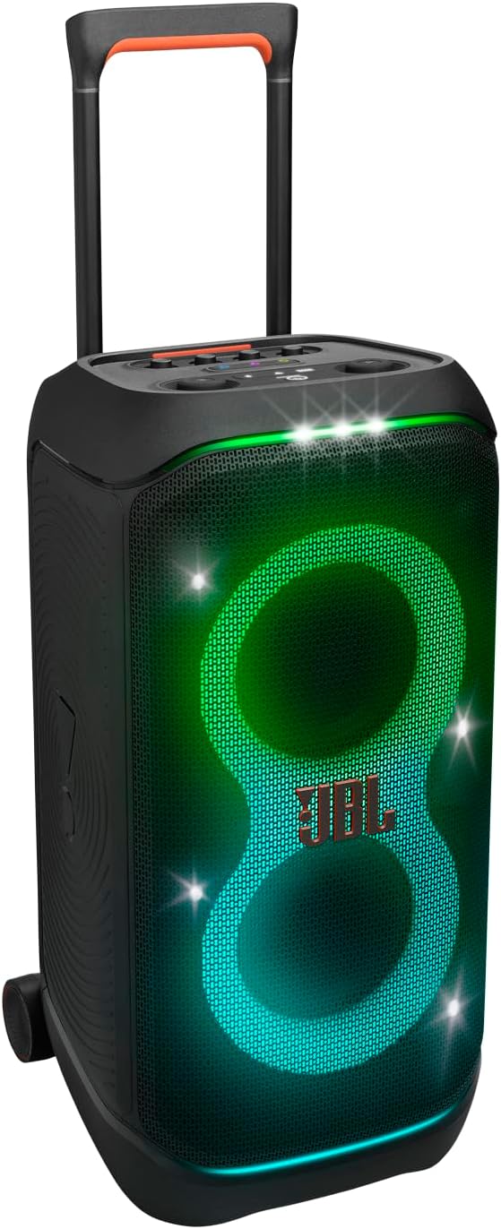 JBL PartyBox Stage 320 – Portable Party Speaker with Telescopic Handle & Wide, Sturdy Wheels, Powerful JBL Pro Sound, Futuristic lightshow, Up to 18 Hours of Play time, Splash Proof (Black) JBL PartyBox Stage 320 – Portable Party Speaker with Telescopic Handle & Wide, Sturdy Wheels, Powerful JBL Pro Sound, Futuristic lightshow, Up to 18 Hours of Play time, Splash Proof (Black)