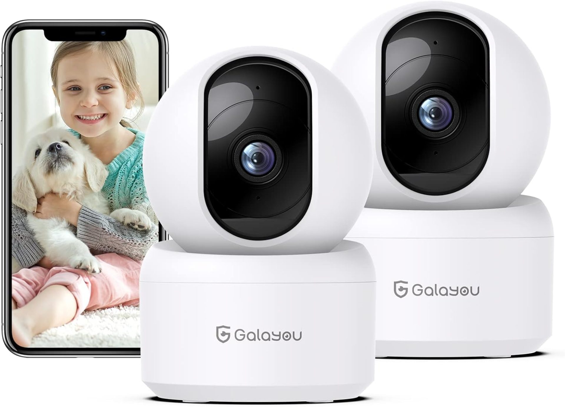 GALAYOU Indoor Security Camera 2K, 360 Degree 2.4G WiFi Home Security for Baby/Pet/Elder/Nanny with Night Vision, 24/7 SD Card Storage, Works with Alexa and Google Assistant G2-2Pack GALAYOU Indoor Security Camera 2K, 360 Degree 2.4G WiFi Home Security for Baby/Pet/Elder/Nanny with Night Vision, 24/7 SD Card Storage, Works with Alexa and Google Assistant G2-2Pack