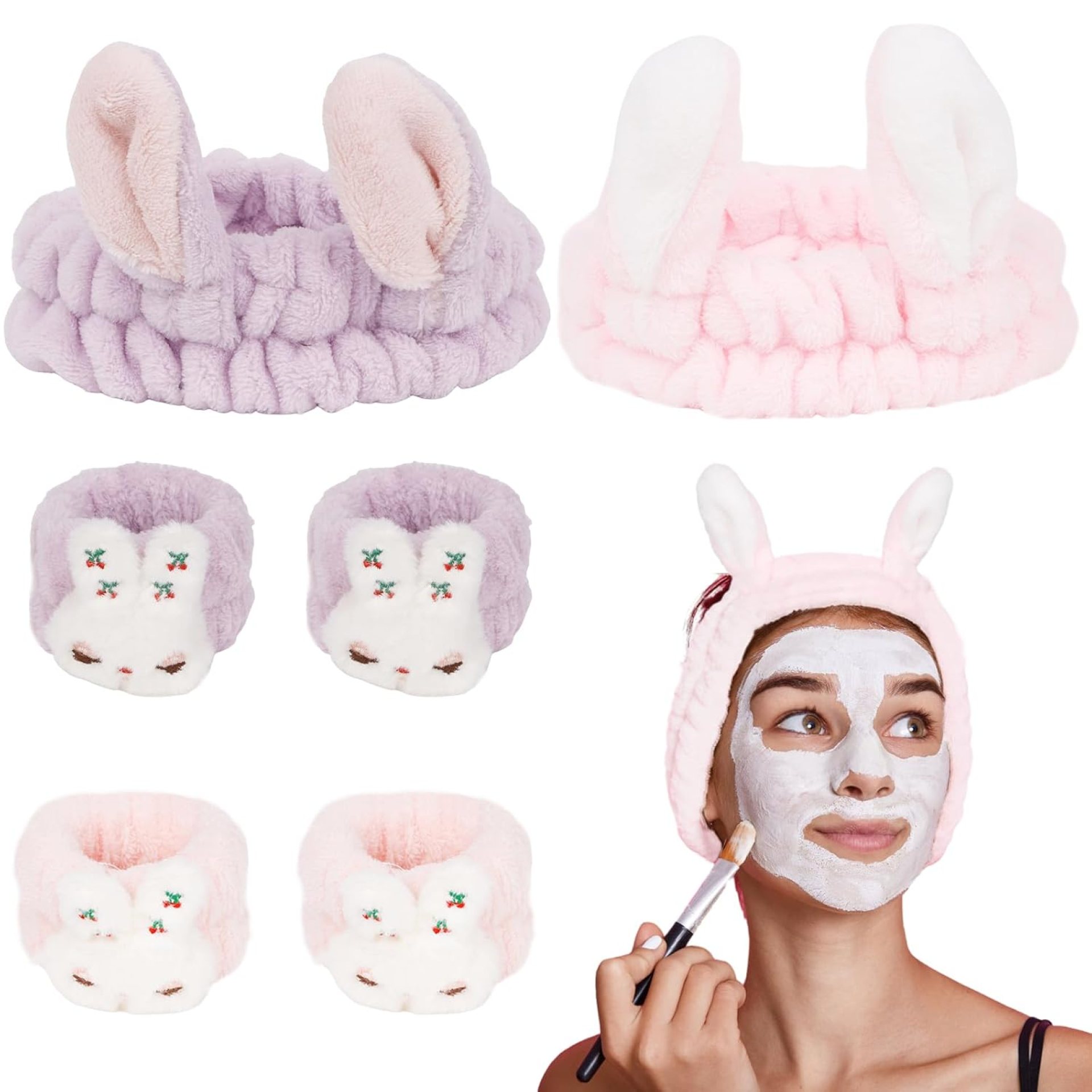 6Pcs Spa Set, Bunny Ear Headbands & Wrist Washbands for Washing, Make Up & Skincare, Easter Rabbit Face Wash Headbands for Women & Girls 6Pcs Spa Set, Bunny Ear Headbands & Wrist Washbands for Washing, Make Up & Skincare, Easter Rabbit Face Wash Headbands for Women & Girls