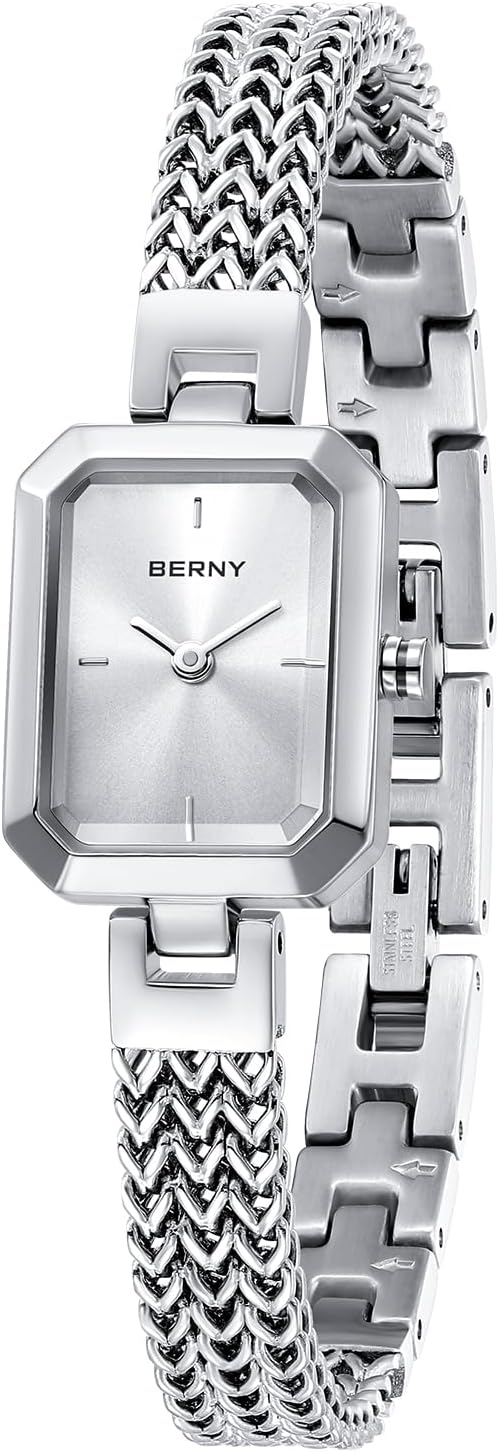 BERNY Silver Watches for Women Easy Resize Ladies Bracelet Watch All Stainless Steel Luxury Fashion Small Square Wristwatch Waterproof Detachable Band BERNY Silver Watches for Women Easy Resize Ladies Bracelet Watch All Stainless Steel Luxury Fashion Small Square Wristwatch Waterproof Detachable Band