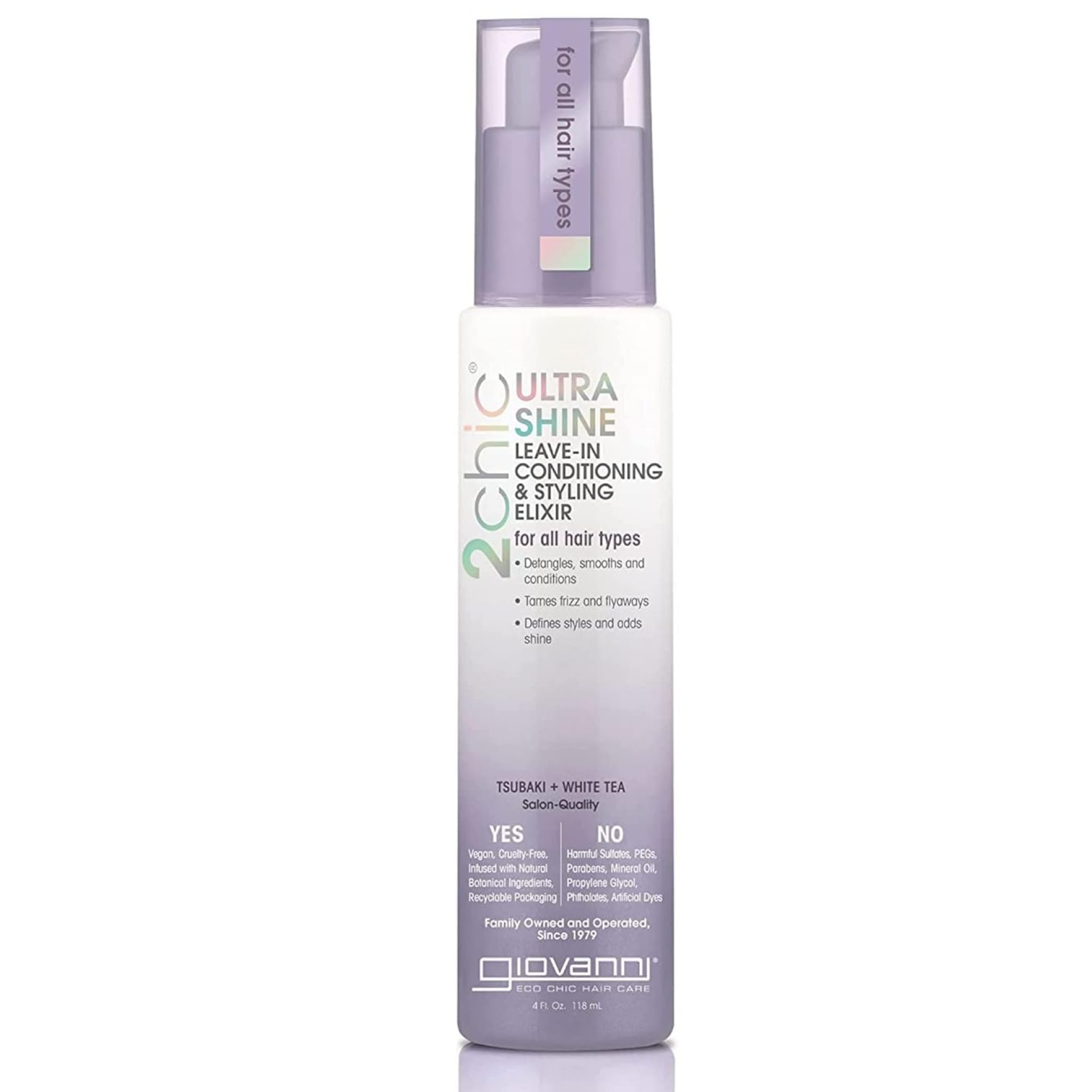 Giovanni 2chic Ultra-Shine Leave-In Conditioning & Styling Elixir, 4 oz. – All Hair Types, Dual Taming Complex of Tsubaki Seed Oil & White Tea, Detangles, Smooths & Conditions, Tames Frizz & Flyaways Giovanni 2chic Ultra-Shine Leave-In Conditioning & Styling Elixir, 4 oz. – All Hair Types, Dual Taming Complex of Tsubaki Seed Oil & White Tea, Detangles, Smooths & Conditions, Tames Frizz & Flyaways