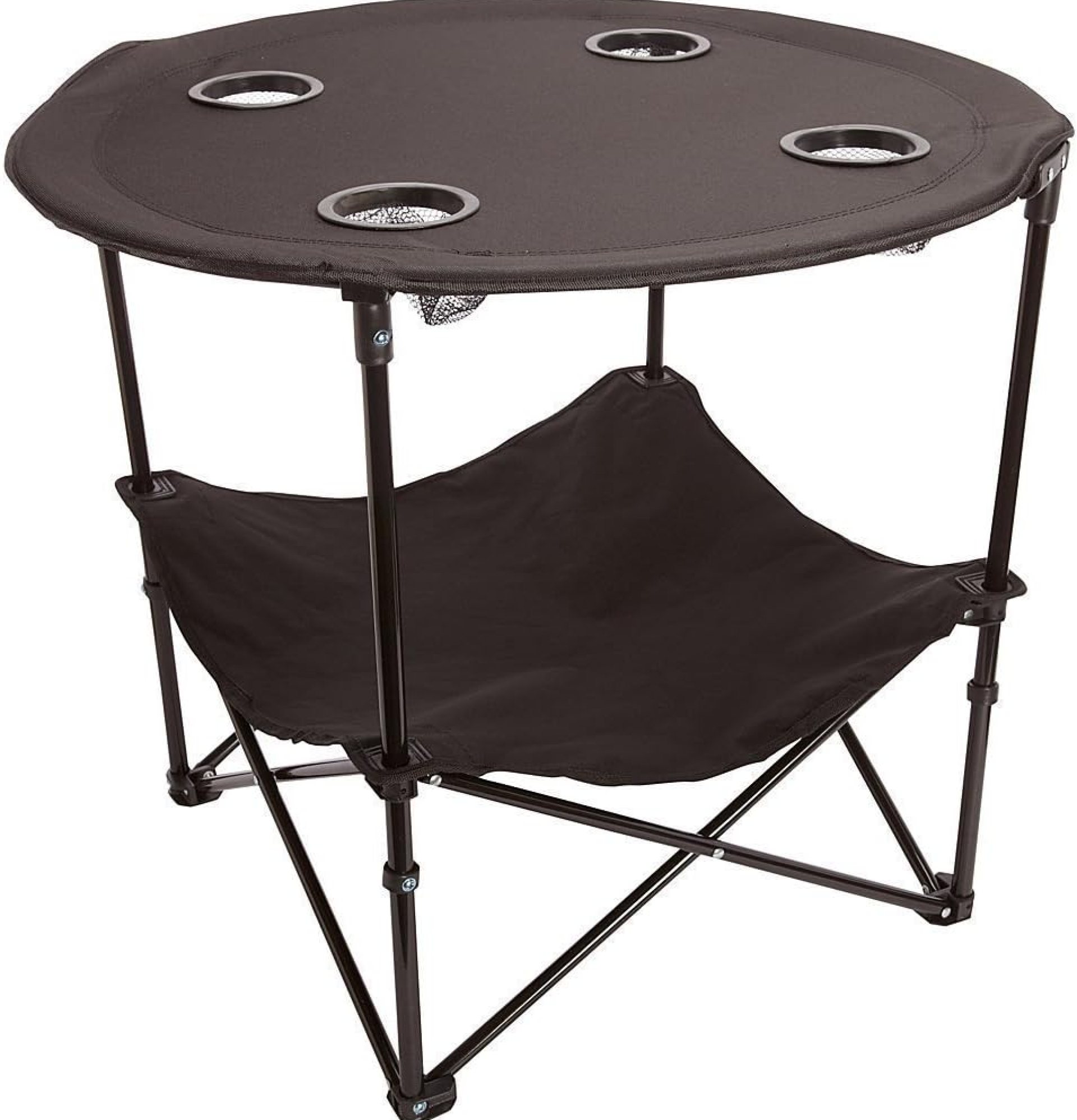 Preferred Nation | 2 Tier Folding Camping Table with 4 Mesh Cup Holders Black | Polyester with Metal Frame | Compact, Convenient Carry Case Included | Side Table for Tailgate Preferred Nation | 2 Tier Folding Camping Table with 4 Mesh Cup Holders Black | Polyester with Metal Frame | Compact, Convenient Carry Case Included | Side Table for Tailgate