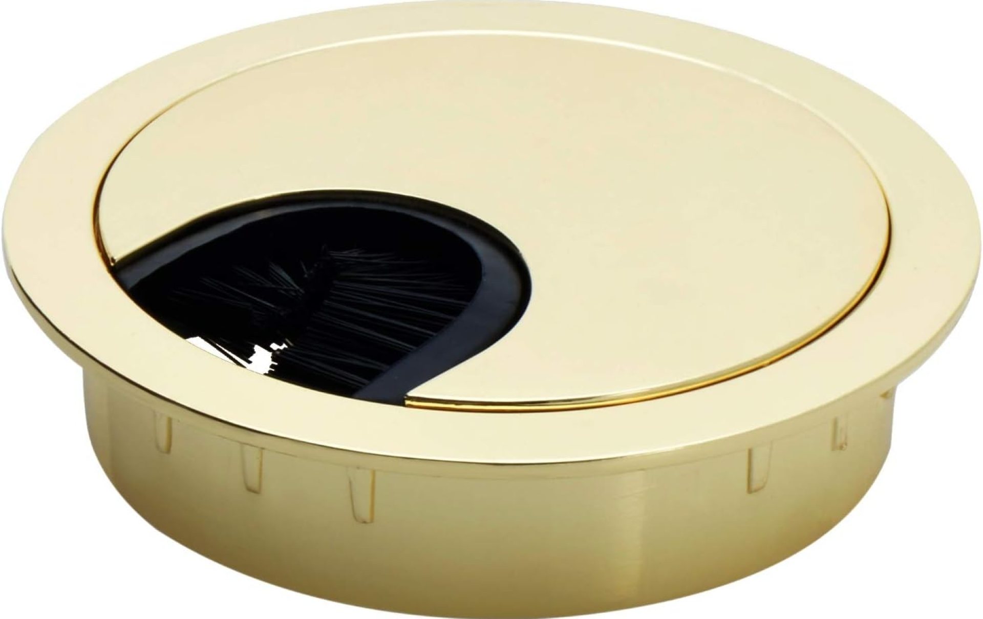 Polished Brass Metal Cable Grommet | 2 Piece “Lock in” Feature with “Brush” Opening for Management of Office & Computer Desk Wires | 60mm (2 3/8″) Hole Opening | 5 Pack Polished Brass Metal Cable Grommet | 2 Piece “Lock in” Feature with “Brush” Opening for Management of Office & Computer Desk Wires | 60mm (2 3/8″) Hole Opening | 5 Pack
