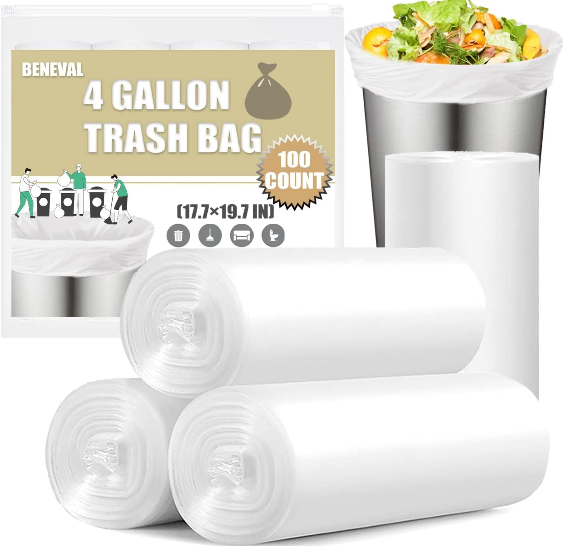 Small Trash Bags 4 Gallon – 100 Count 4 Gallon Trash Bag, Small Garbage Bags for Office Bedroom Bathroom Trash Bags, White 4 Gal Small Trash Can Liners Small Trash Bags 4 Gallon – 100 Count 4 Gallon Trash Bag, Small Garbage Bags for Office Bedroom Bathroom Trash Bags, White 4 Gal Small Trash Can Liners