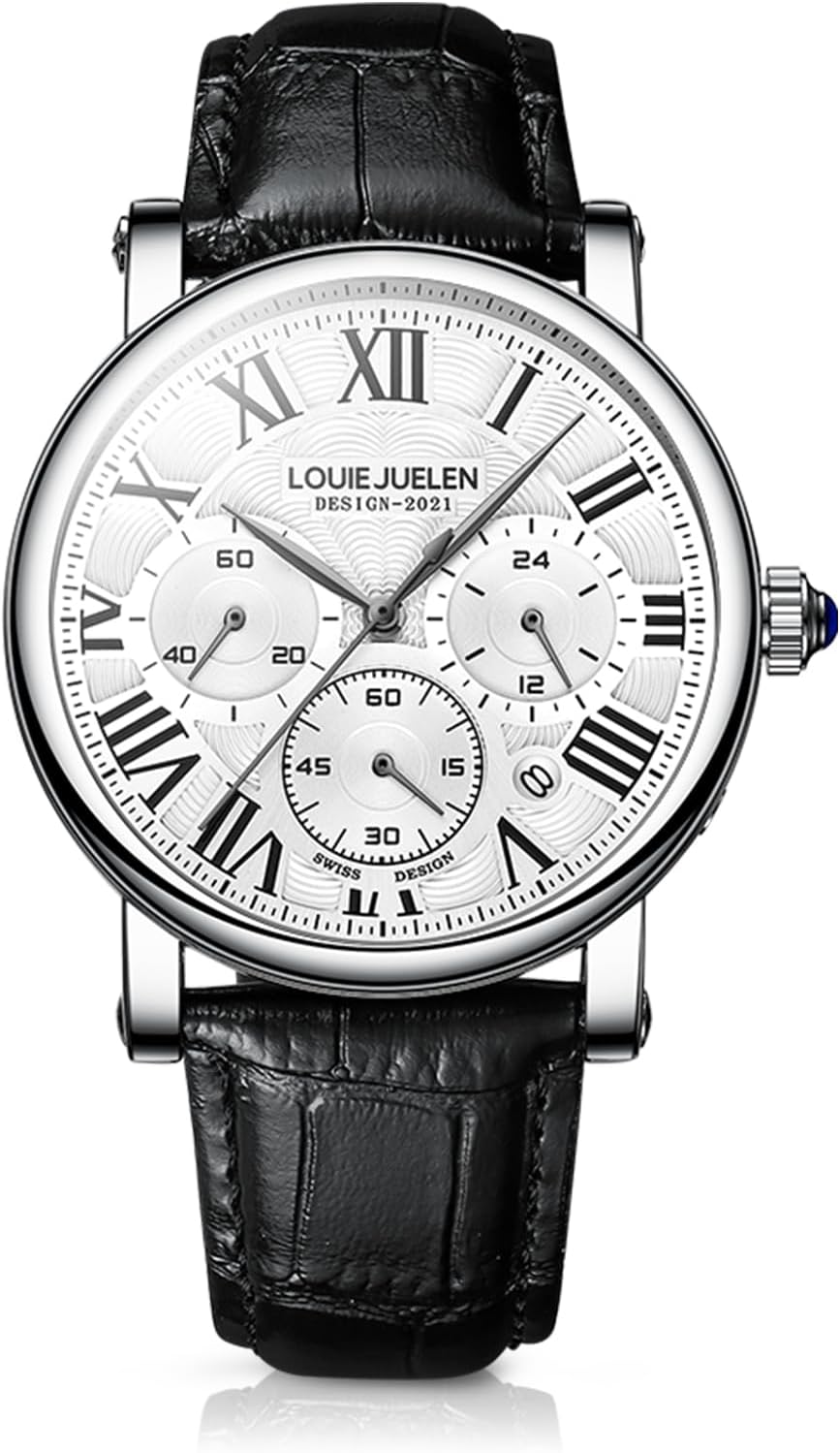 eYotto Men’s Stylish Business Watch, Multifunction Quartz Movement Chronograph Roman Numerals Analog Calendar Date Waterproof Leather Band Wristwatch, Formal Casual Dress Gift Watch for Men eYotto Men’s Stylish Business Watch, Multifunction Quartz Movement Chronograph Roman Numerals Analog Calendar Date Waterproof Leather Band Wristwatch, Formal Casual Dress Gift Watch for Men