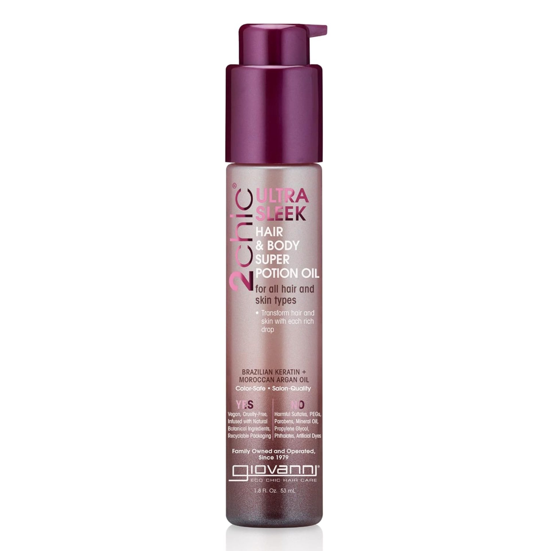 GIOVANNI 2chic Ultra-Sleek Hair Super Body Potion – Brazilian Phyto-Keratin, Moroccan Argan Oil for Hair, Smoothing & Nourishing Formula, Hair Oil Serum, Helps Reduce Frizz – 1.8 oz GIOVANNI 2chic Ultra-Sleek Hair Super Body Potion – Brazilian Phyto-Keratin, Moroccan Argan Oil for Hair, Smoothing & Nourishing Formula, Hair Oil Serum, Helps Reduce Frizz – 1.8 oz
