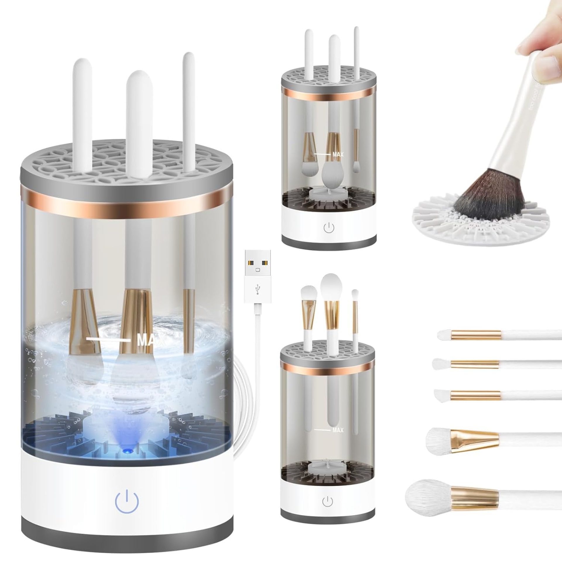 Efficient Electric Makeup Brush Cleaner Machine, Automatic Makeup Brush Cleaner for 3-4 Brushes at a Time, 7000 RPM Ensures Thorough Cleaning, Includes Silicone Pad (Black) Efficient Electric Makeup Brush Cleaner Machine, Automatic Makeup Brush Cleaner for 3-4 Brushes at a Time, 7000 RPM Ensures Thorough Cleaning, Includes Silicone Pad (Black)