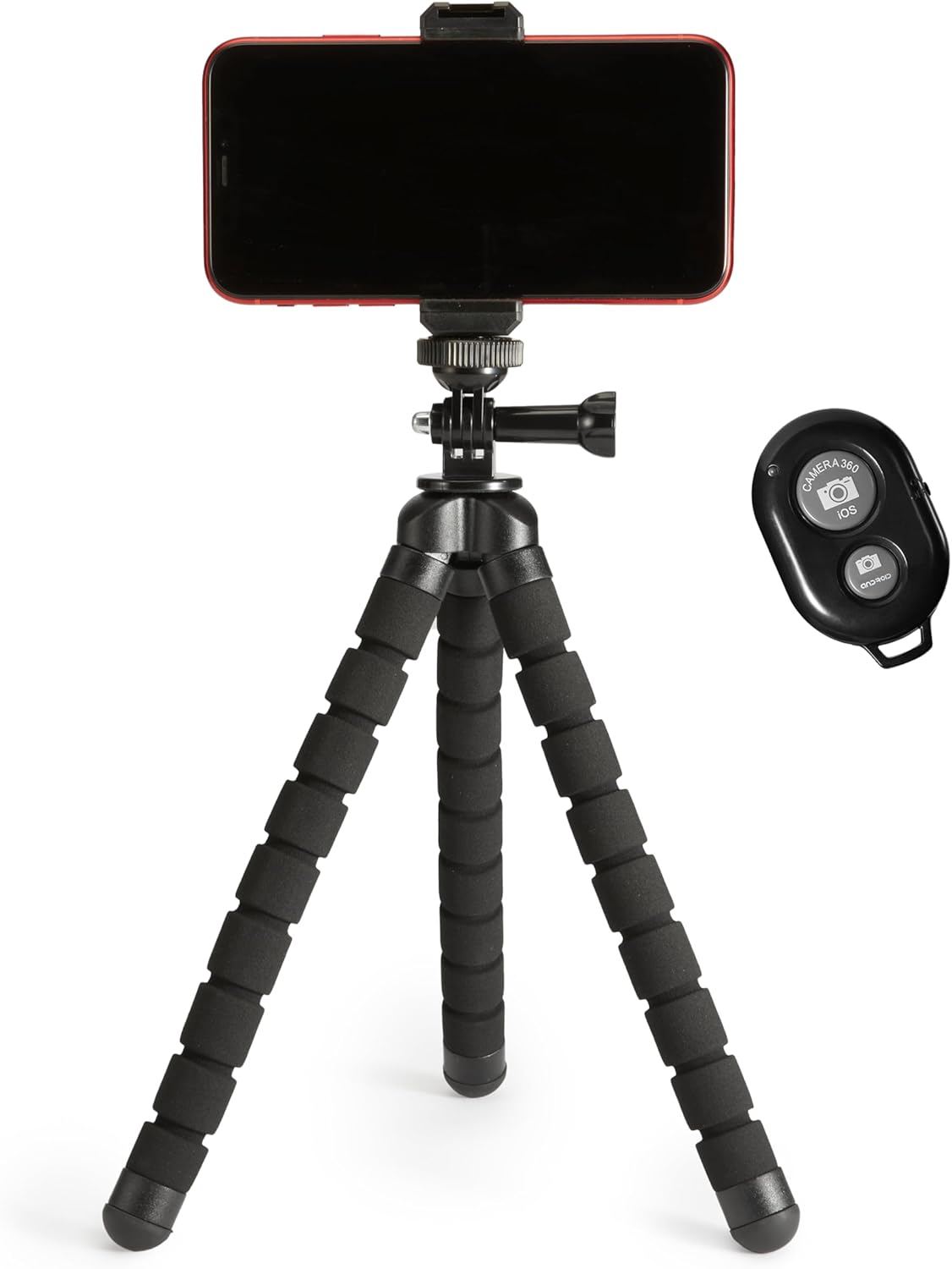 Amazon Basics Portable and Flexible Tripod with Wireless Remote and Smartphone Clamp, 10-inch long, Black Amazon Basics Portable and Flexible Tripod with Wireless Remote and Smartphone Clamp, 10-inch long, Black