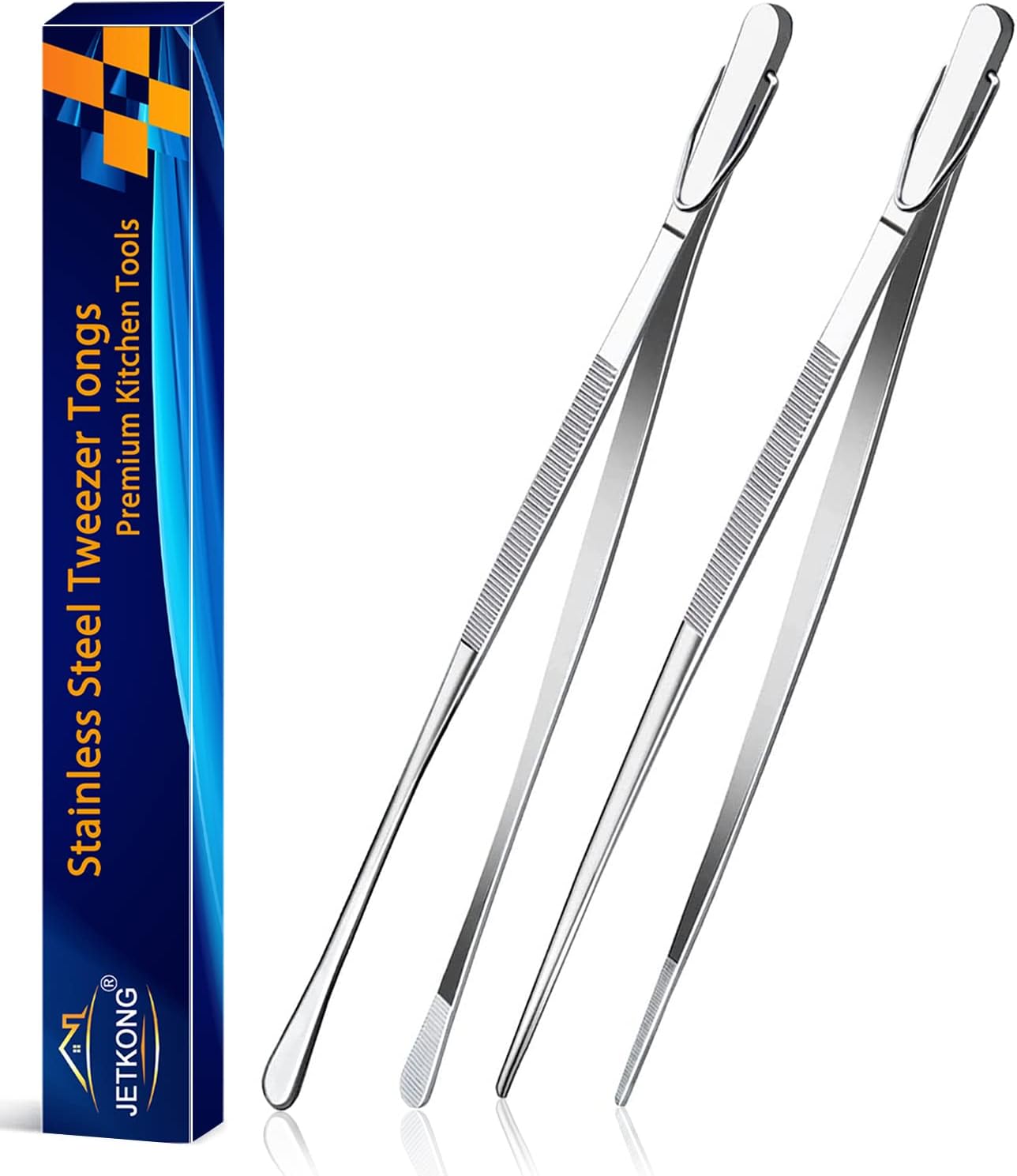 JETKONG 2 Pcs 12-Inch Kitchen Tweezers Fine Tweezer Tongs, Extra-Long Stainless Steel Cooking Tweezers (Silver) JETKONG 2 Pcs 12-Inch Kitchen Tweezers Fine Tweezer Tongs, Extra-Long Stainless Steel Cooking Tweezers (Silver)