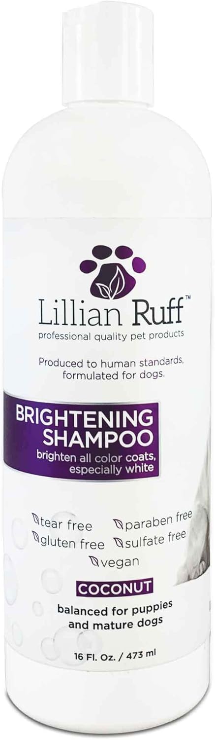 Lillian Ruff Ultra-Brightening Professional Whitening Shampoo for Dogs with Aloe & Coconut Oil for Dry Skin & Itch Relief – pH-Balanced Dog Whitening Shampoo Remove Stains, Yellowing, & Odor (16oz) Lillian Ruff Ultra-Brightening Professional Whitening Shampoo for Dogs with Aloe & Coconut Oil for Dry Skin & Itch Relief – pH-Balanced Dog Whitening Shampoo Remove Stains, Yellowing, & Odor (16oz)