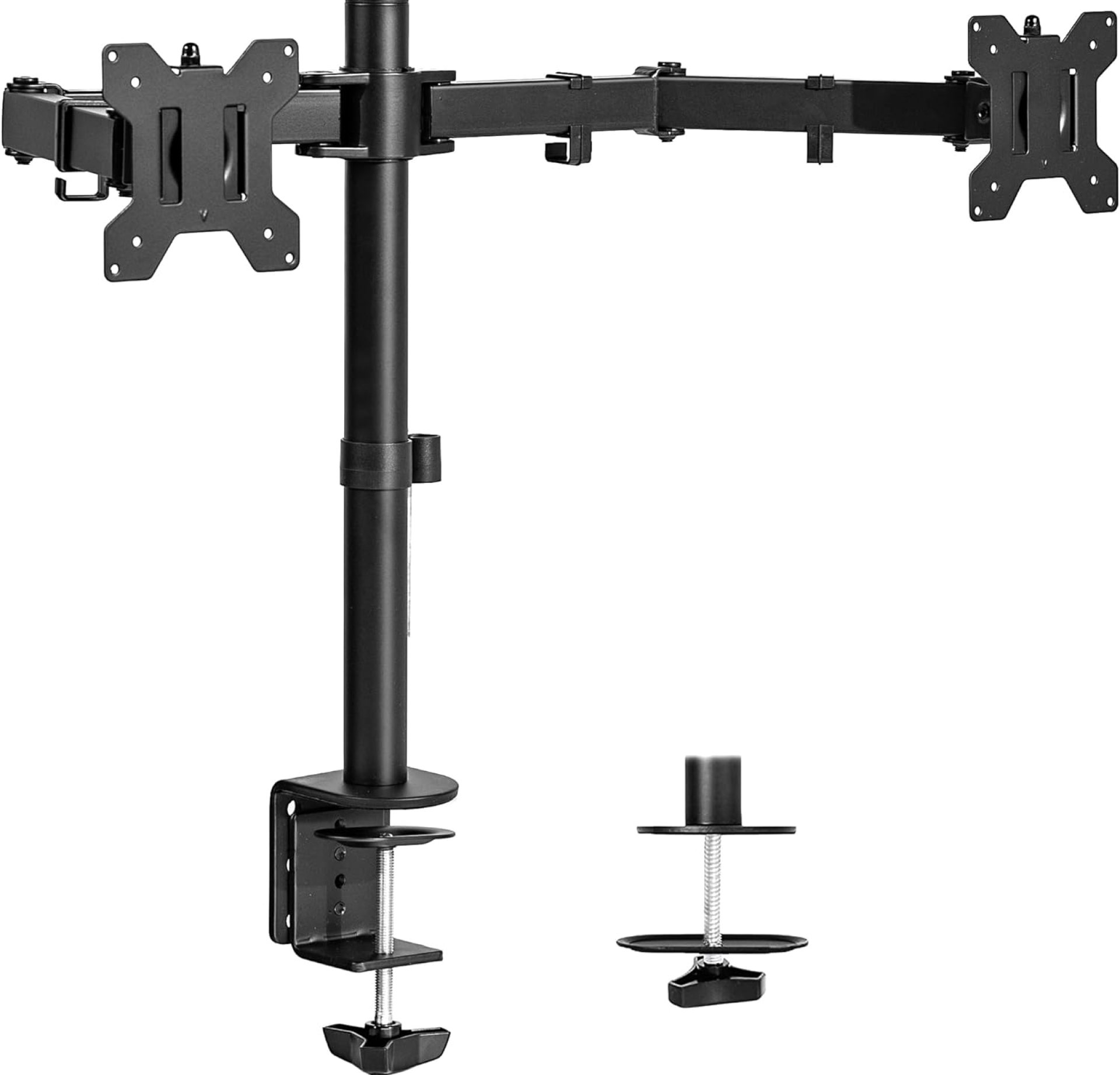 VIVO Dual Monitor Desk Mount, Heavy Duty Fully Adjustable Steel Stand, Holds 2 Computer Screens up to 30 inches and Max 22lbs Each, Black, STAND-V002 VIVO Dual Monitor Desk Mount, Heavy Duty Fully Adjustable Steel Stand, Holds 2 Computer Screens up to 30 inches and Max 22lbs Each, Black, STAND-V002