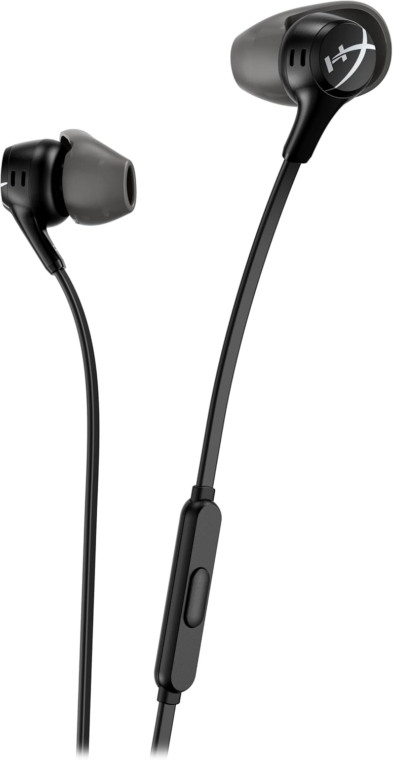 HyperX Cloud Earbuds II – 14mm Drivers, Four Eartips, Hard-Shell Carrying Case, Low-Profile 90° Plug, 3.5mm Plug, Built-in Microphone, Multi-Function Button, PC, Mobile, Nintendo Switch – Black HyperX Cloud Earbuds II – 14mm Drivers, Four Eartips, Hard-Shell Carrying Case, Low-Profile 90° Plug, 3.5mm Plug, Built-in Microphone, Multi-Function Button, PC, Mobile, Nintendo Switch – Black