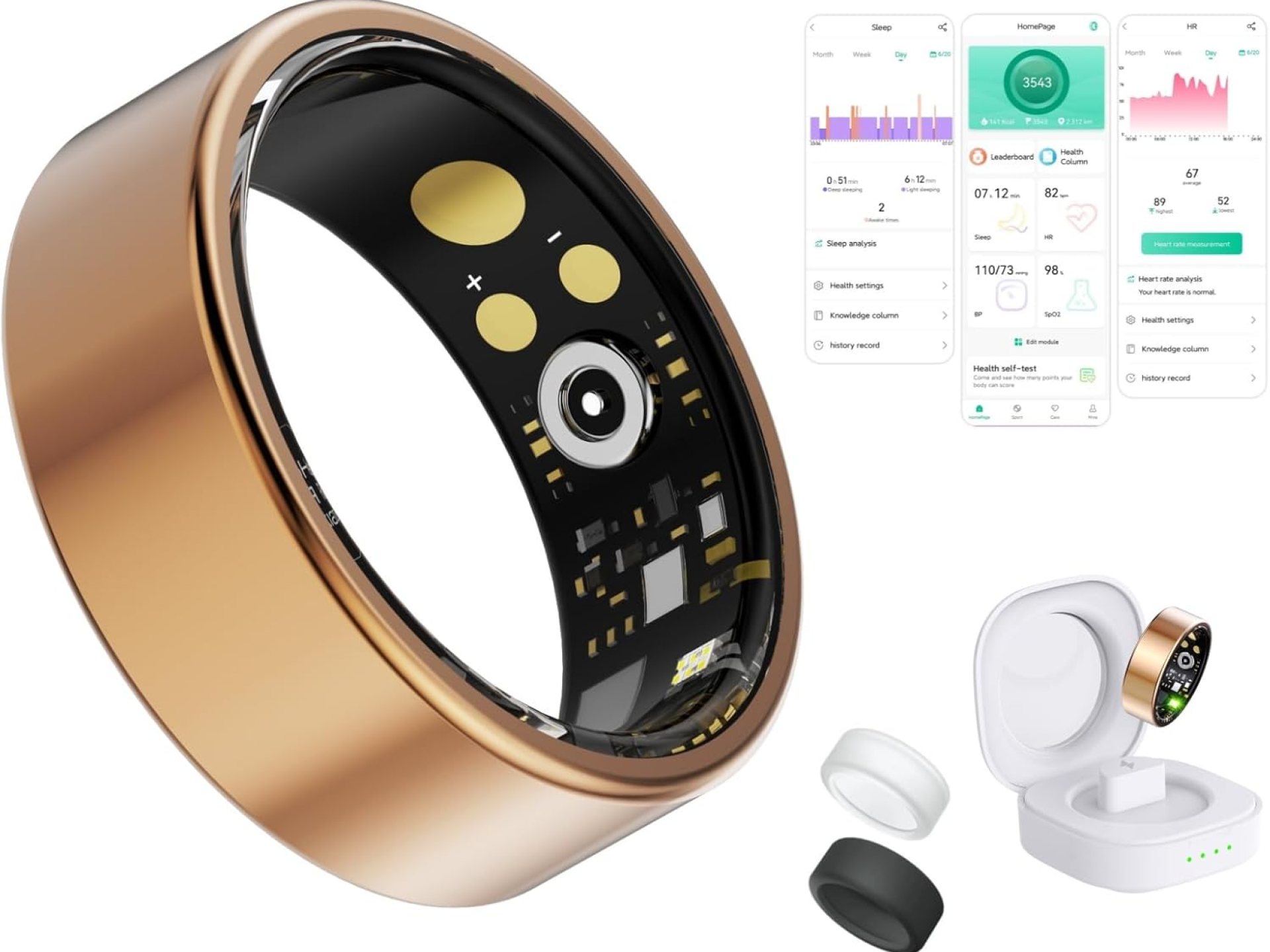 Health Rings for Women Men, Fitness Tracker with Heart Rate,Blood Oxygen, Blood Pressure, Sleep/Step Tracker, IP68 Waterproof Smart Ring for iPhone & Android (Gold, 13#) Health Rings for Women Men, Fitness Tracker with Heart Rate,Blood Oxygen, Blood Pressure, Sleep/Step Tracker, IP68 Waterproof Smart Ring for iPhone & Android (Gold, 13#)
