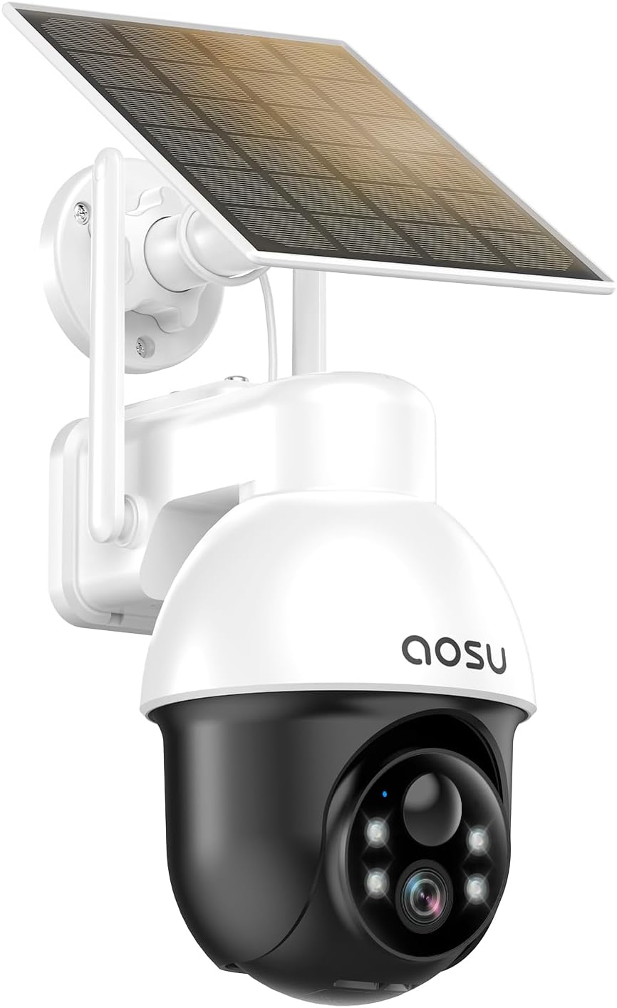 AOSU Solar Security Camera Wireless Outdoor with Panoramic PTZ, Human Auto Tracking, 2K Night Vision, Light and Sound Alarm, 2-Way Audio, Compatible with Alexa/Google Assistant AOSU Solar Security Camera Wireless Outdoor with Panoramic PTZ, Human Auto Tracking, 2K Night Vision, Light and Sound Alarm, 2-Way Audio, Compatible with Alexa/Google Assistant