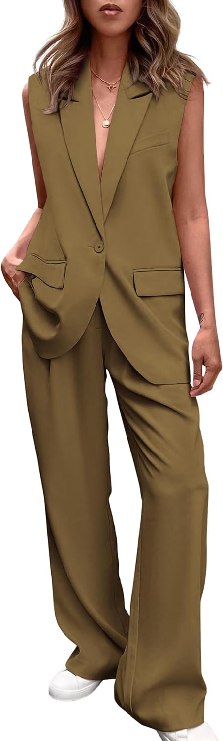 PRETTYGARDEN Women’s 2 Piece Outfits Sleeveless Suit Vest and Wide Leg Pants Business Casual Blazer Sets PRETTYGARDEN Women’s 2 Piece Outfits Sleeveless Suit Vest and Wide Leg Pants Business Casual Blazer Sets