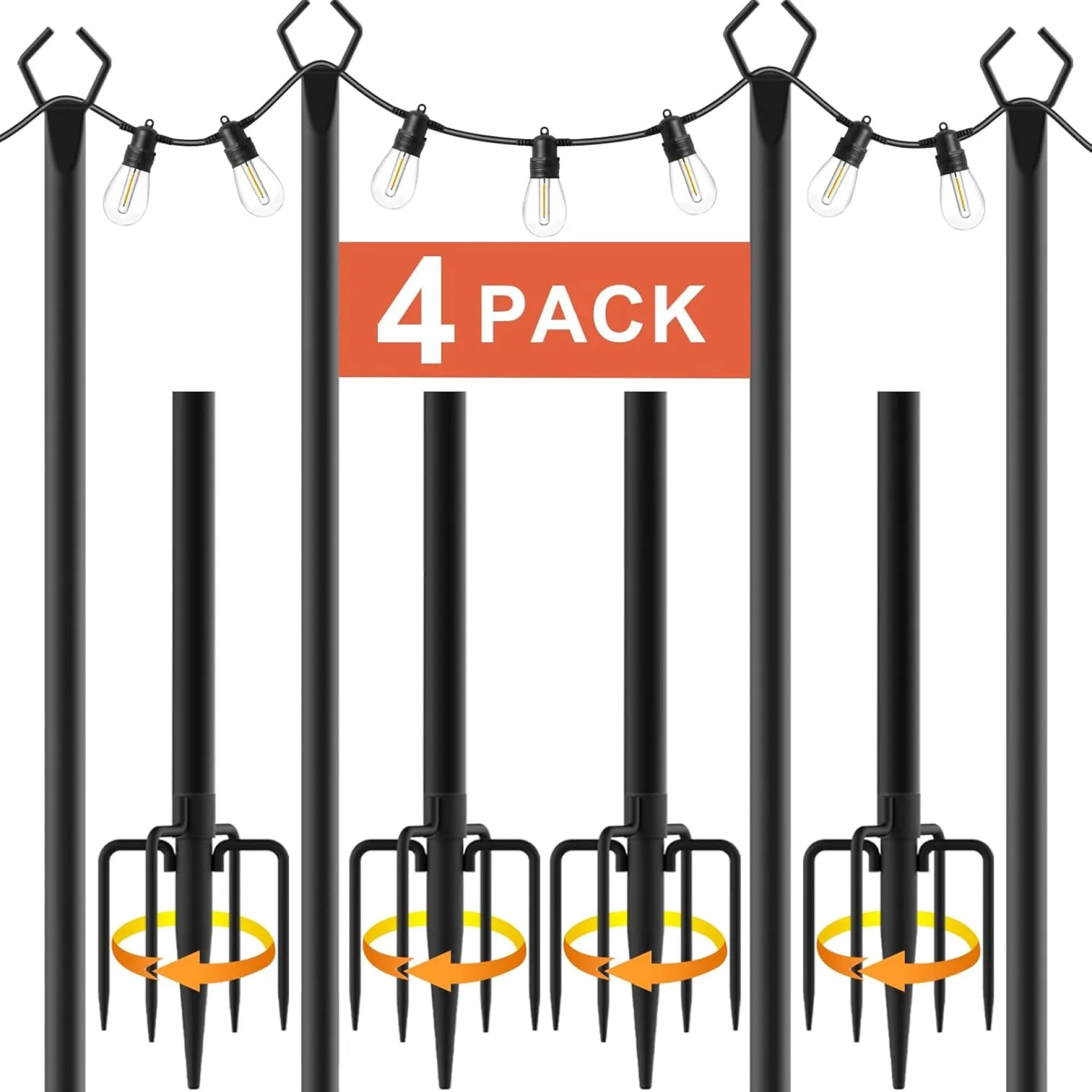 10Ft String Light Poles 4 Pack,Light Poles for Outside Lights,Outdoor with Fence Brackets Hanging Lights,Metal Stand Deck Patio Backyard 10Ft String Light Poles 4 Pack,Light Poles for Outside Lights,Outdoor with Fence Brackets Hanging Lights,Metal Stand Deck Patio Backyard