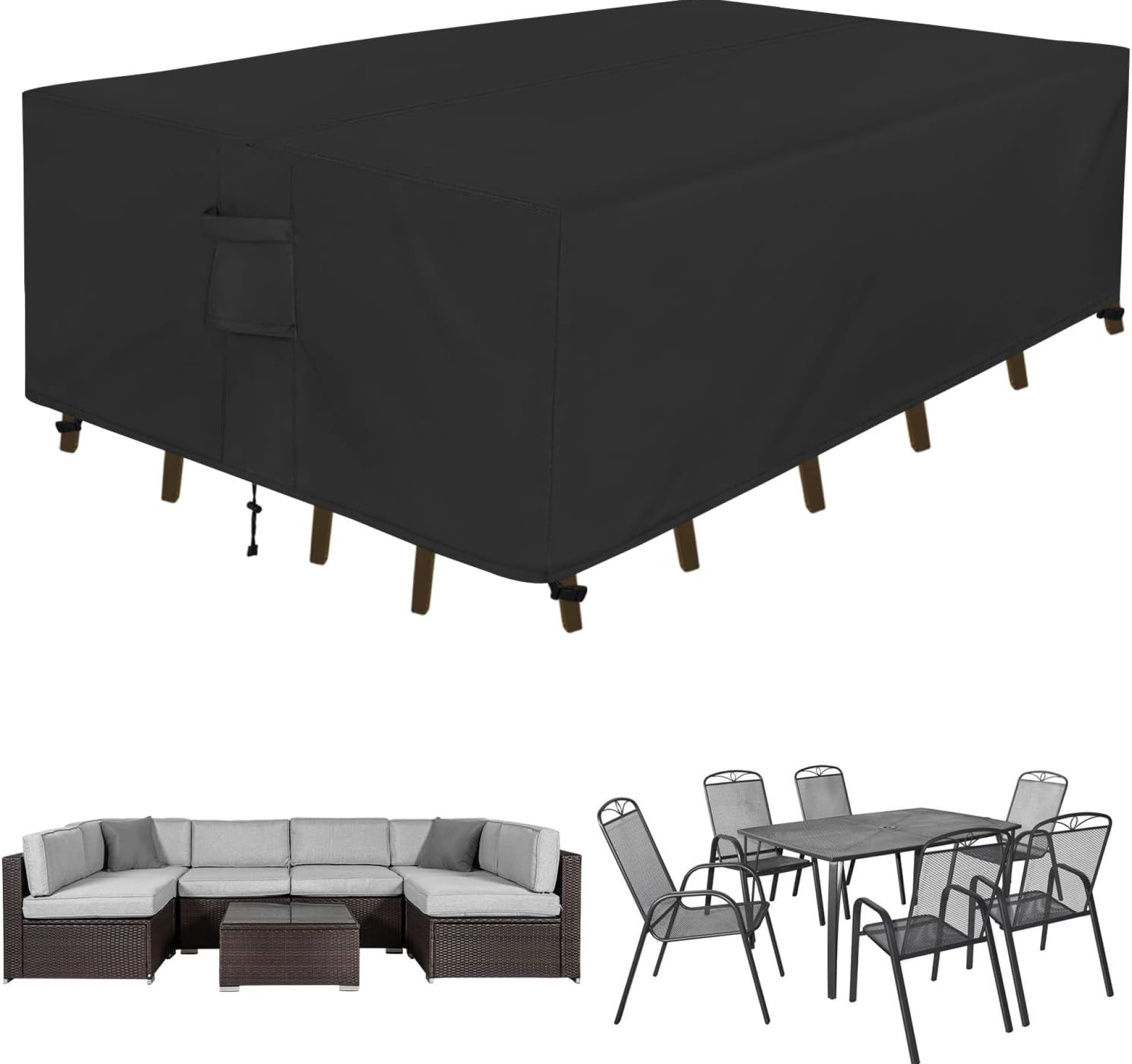 Easy-Going Rectangle Patio Furniture Cover Waterproof Outdoor Dining Table and Chair Cover Anti-UV Outside Sectional Sofa Set Covers (98″L x 78″W x 32″H, Black) Easy-Going Rectangle Patio Furniture Cover Waterproof Outdoor Dining Table and Chair Cover Anti-UV Outside Sectional Sofa Set Covers (98″L x 78″W x 32″H, Black)
