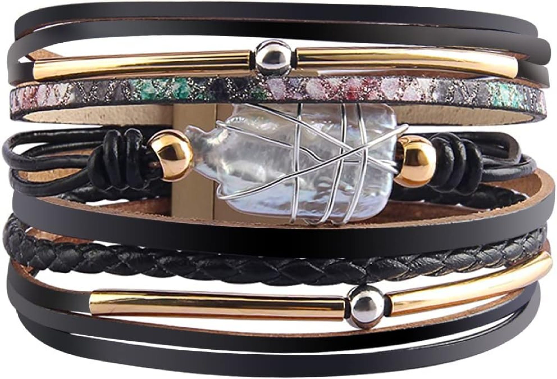 Fesciory Leather Wrap Bracelets for Women, Boho Leopard Multi-Layer Crystal Beads Cuff Bracelet Jewelry Fesciory Leather Wrap Bracelets for Women, Boho Leopard Multi-Layer Crystal Beads Cuff Bracelet Jewelry