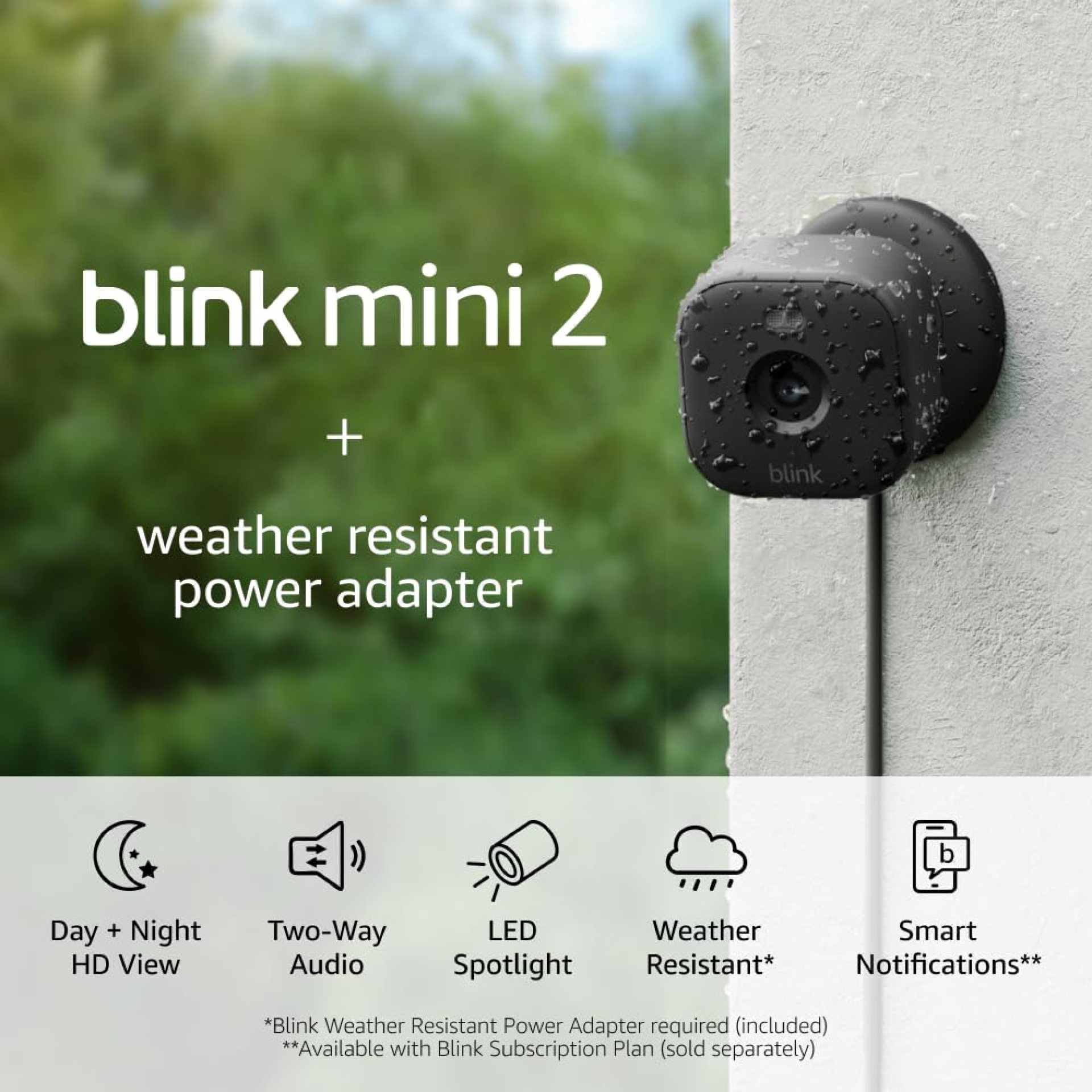 Blink Mini 2 (Newest Model) + Weather Resistant Adapter — Indoor/Outdoor Home Security & Pet Camera(s) with HD video, motion detection, and built-in spotlight — 1 camera (Black) Blink Mini 2 (Newest Model) + Weather Resistant Adapter — Indoor/Outdoor Home Security & Pet Camera(s) with HD video, motion detection, and built-in spotlight — 1 camera (Black)