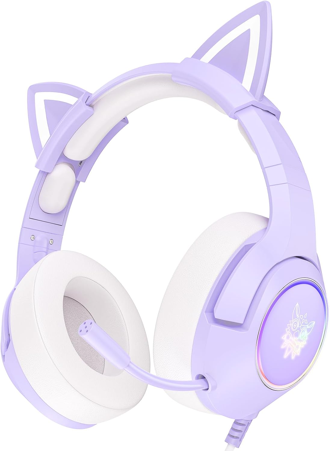 Gaming Headset for PS4, PS5, Xbox One X/S (No Adapter), 3.5mm Wired Headphones with Detachable Cat Ears, Microphone, RGB Backlight, Surround Sound, Purple Gaming Headset for PS4, PS5, Xbox One X/S (No Adapter), 3.5mm Wired Headphones with Detachable Cat Ears, Microphone, RGB Backlight, Surround Sound, Purple