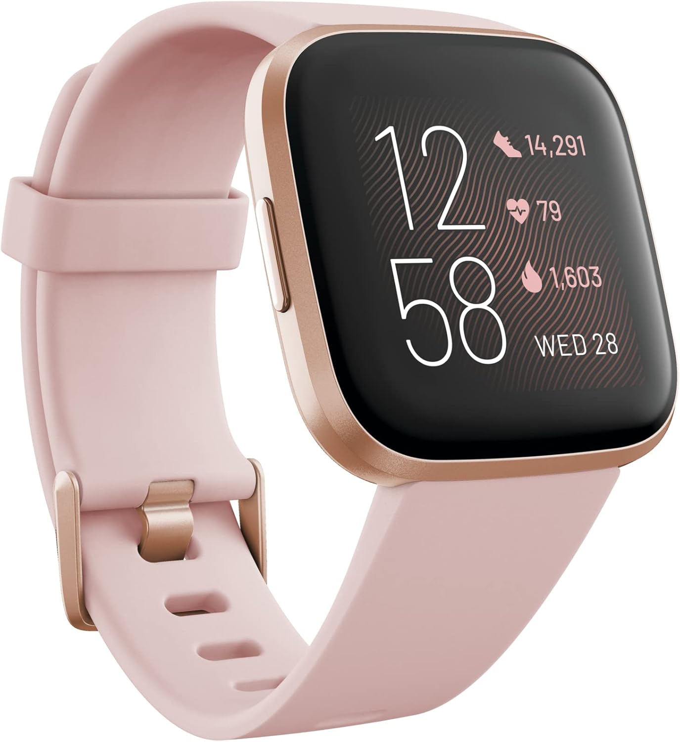 Fitbit Versa 2 Health and Fitness Smartwatch with Heart Rate, Music, Alexa Built-In, Sleep and Swim Tracking, Petal/Copper Rose, One Size (S and L Bands Included) Fitbit Versa 2 Health and Fitness Smartwatch with Heart Rate, Music, Alexa Built-In, Sleep and Swim Tracking, Petal/Copper Rose, One Size (S and L Bands Included)