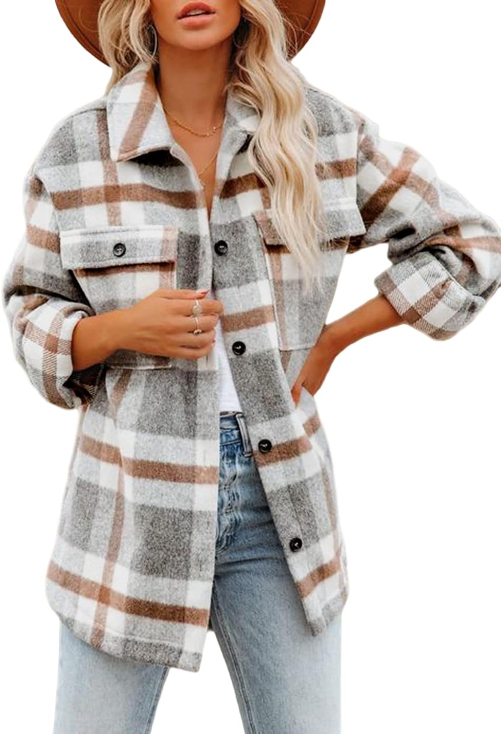 Beaully Women’s Flannel Plaid Shacket Long Sleeve Button Down Shirts Jacket Coats with Side Pockets Beaully Women’s Flannel Plaid Shacket Long Sleeve Button Down Shirts Jacket Coats with Side Pockets