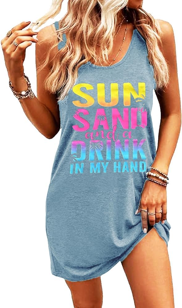 Summer Tank Dress for Women Casual Vacation Sundress Coconut Tree Graphic Beach Cover Up Summer Tank Dress for Women Casual Vacation Sundress Coconut Tree Graphic Beach Cover Up