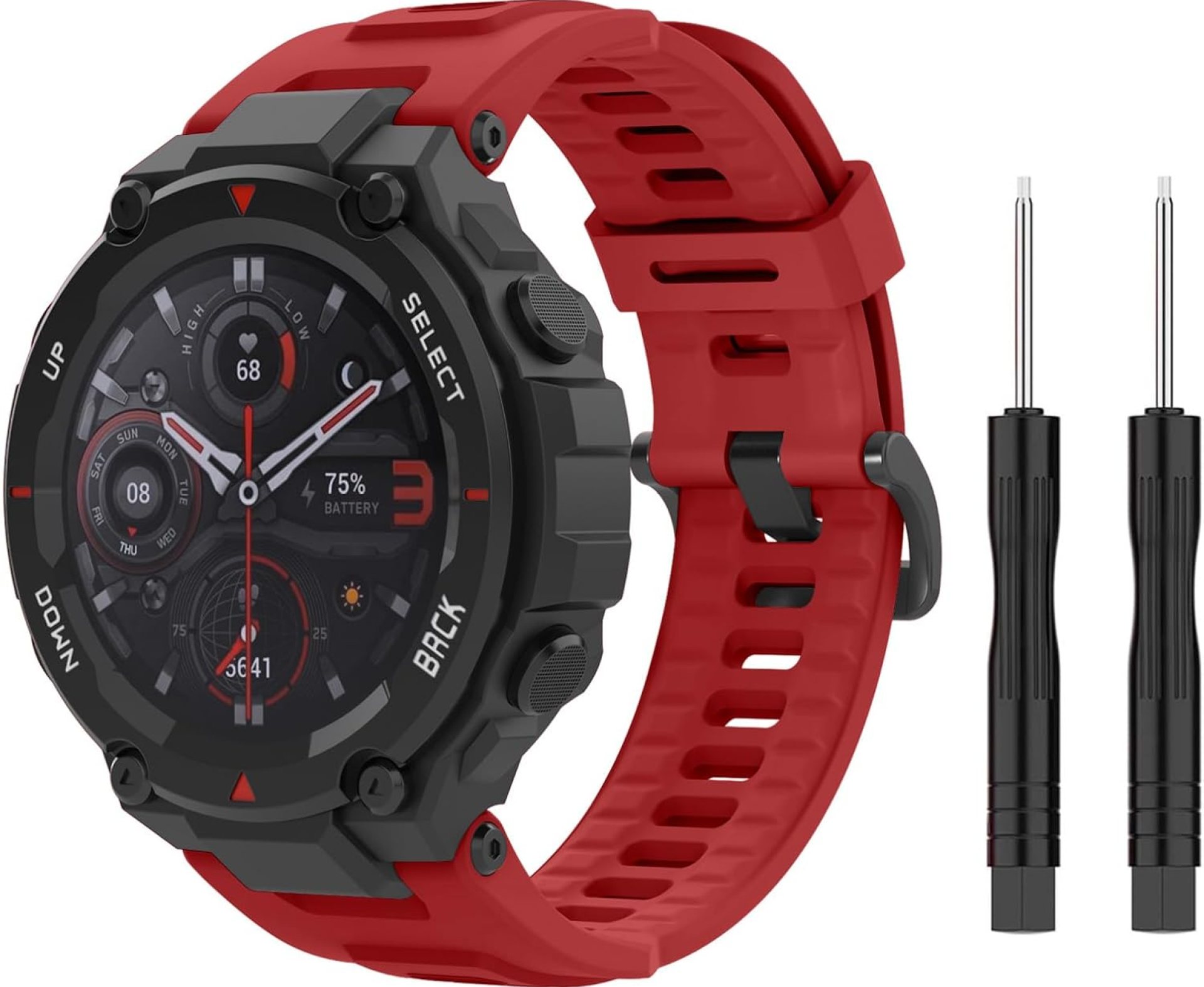 MoKo Watch Band Compatible with Amazfit T-Rex/T-Rex Pro Smartwatch, Soft Silicone Replacement Sport Strap Breathable Wristband with Screwdrivers, Red MoKo Watch Band Compatible with Amazfit T-Rex/T-Rex Pro Smartwatch, Soft Silicone Replacement Sport Strap Breathable Wristband with Screwdrivers, Red