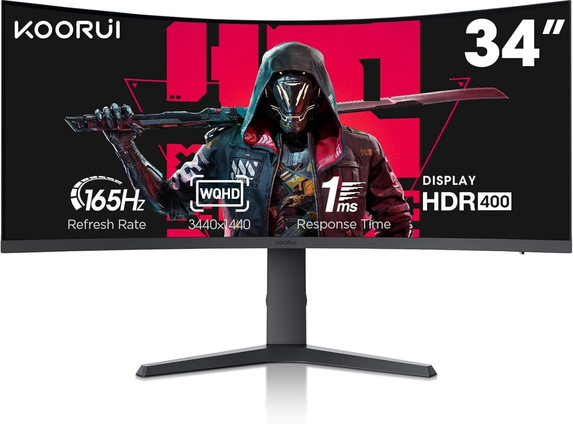 KOORUI 34-inch Curved Ultrawide WQHD 3440×1440 Gaming Monitor, 165Hz 1000R- PIP/PBP, 1ms(MPRT), HDR400, DCI-P3 95%, FreeSync Premium, 1 x DP 1.4 & 2 x HDMI 2.0, Tilt Height Swivel Adjustment, 34E6UC KOORUI 34-inch Curved Ultrawide WQHD 3440×1440 Gaming Monitor, 165Hz 1000R- PIP/PBP, 1ms(MPRT), HDR400, DCI-P3 95%, FreeSync Premium, 1 x DP 1.4 & 2 x HDMI 2.0, Tilt Height Swivel Adjustment, 34E6UC